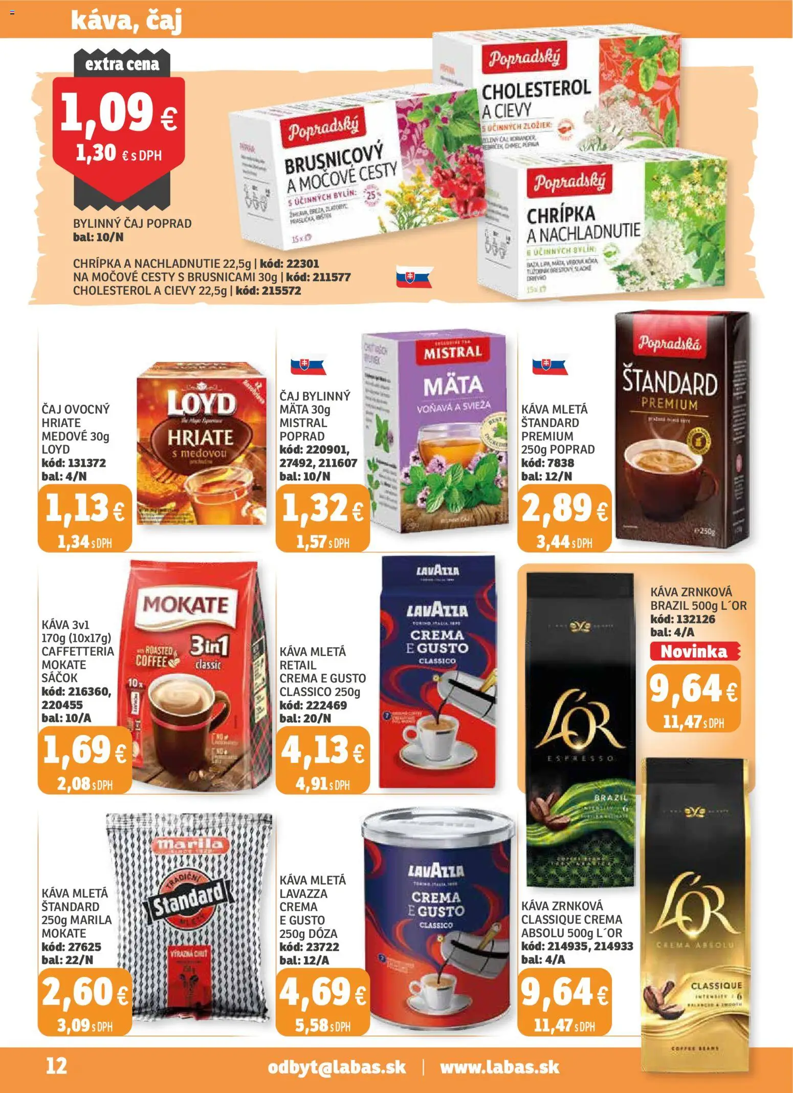 Nové Labaš akcie – leták je platný od 01.01.2026 | Strana: 12 | Produkty: Káva, Čaj, Lavazza