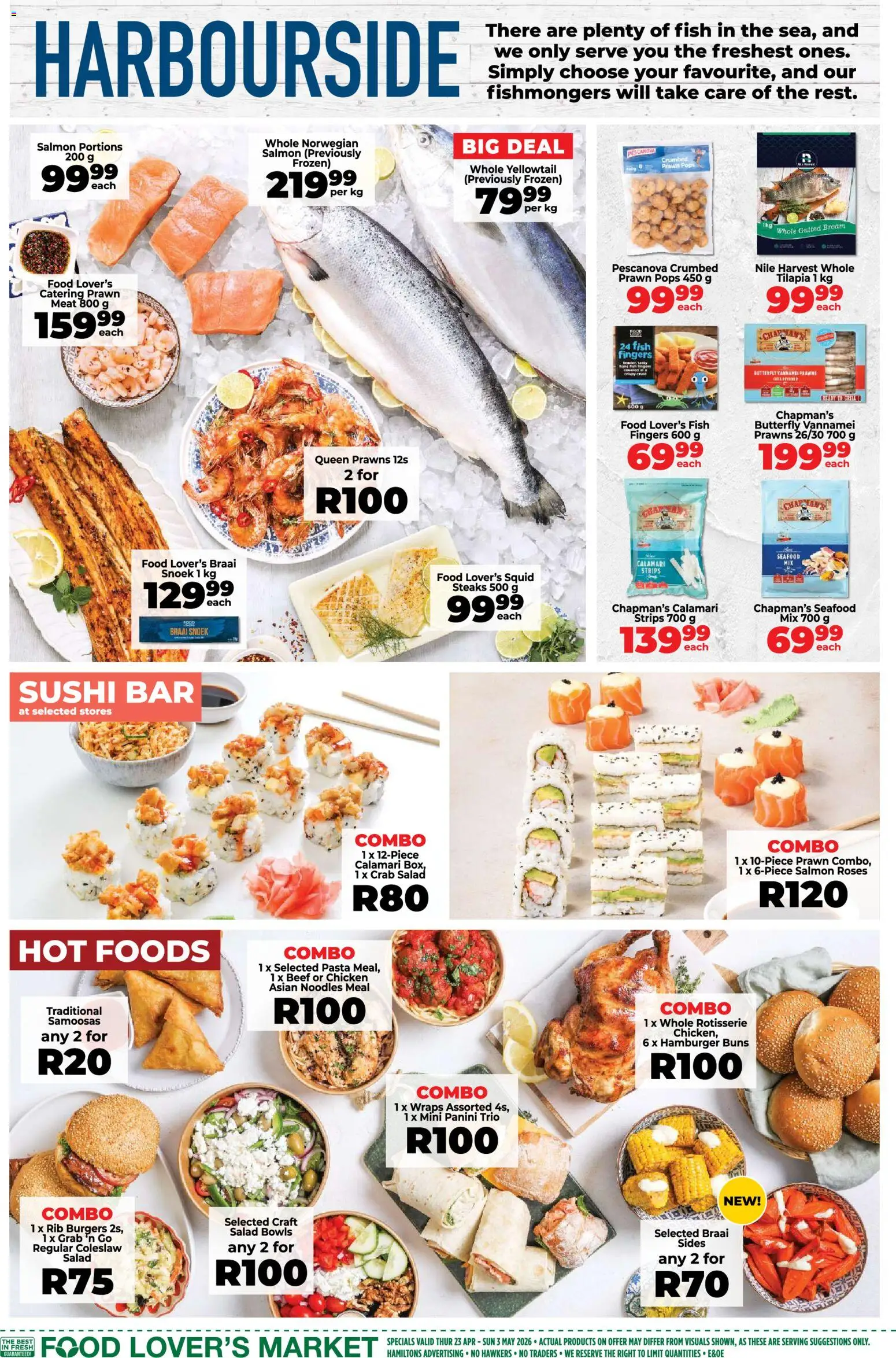 New Food Lover's Market catalogue – valid from 23.04.2026 | Page: 4 | Products: Fish, Noodles, Beef, Pasta