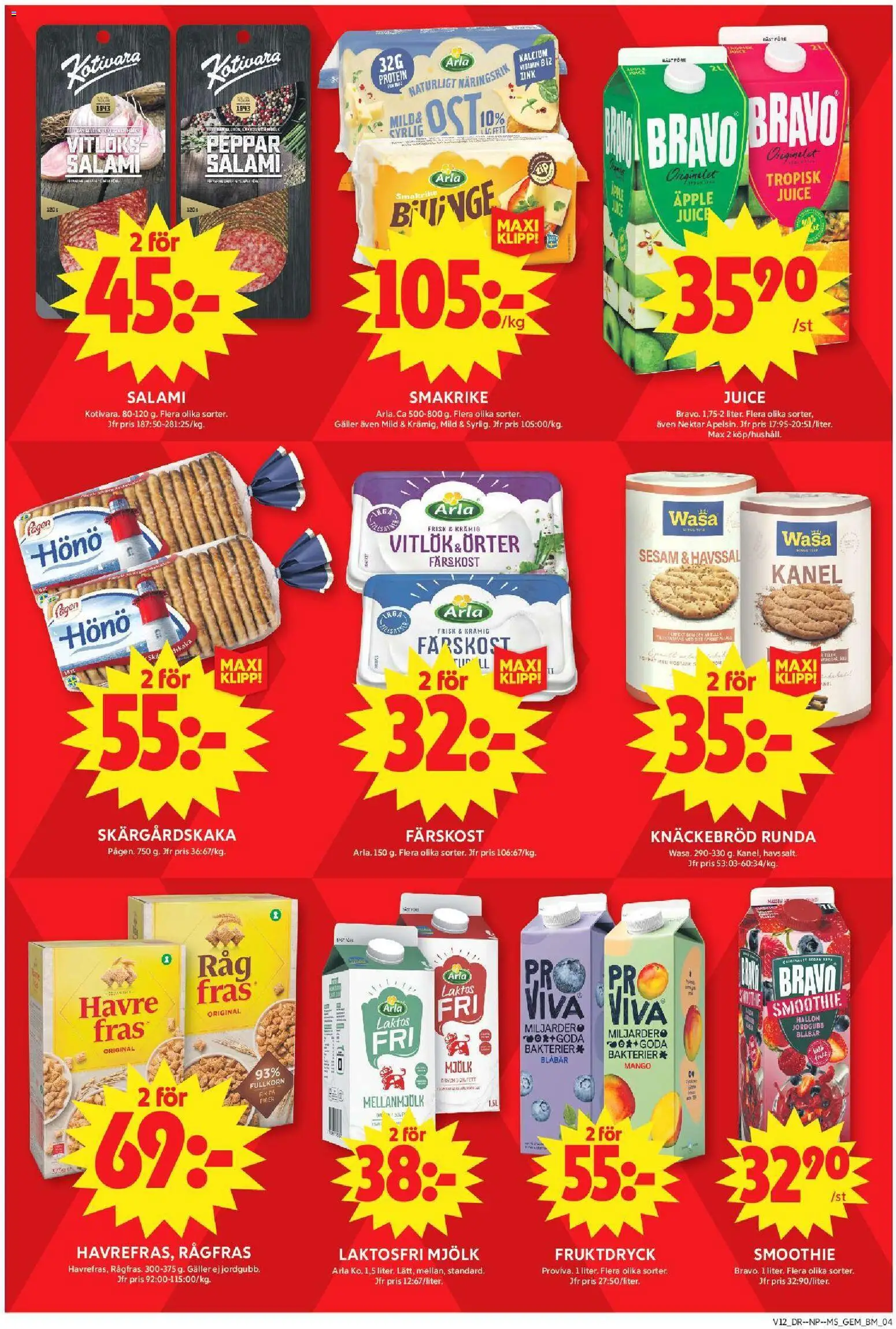 ICA Maxi reklamblad aktuell från 16.03.2026 | Sida: 4 | Produkter: Mjölk, Ost, Juice, Blåbär