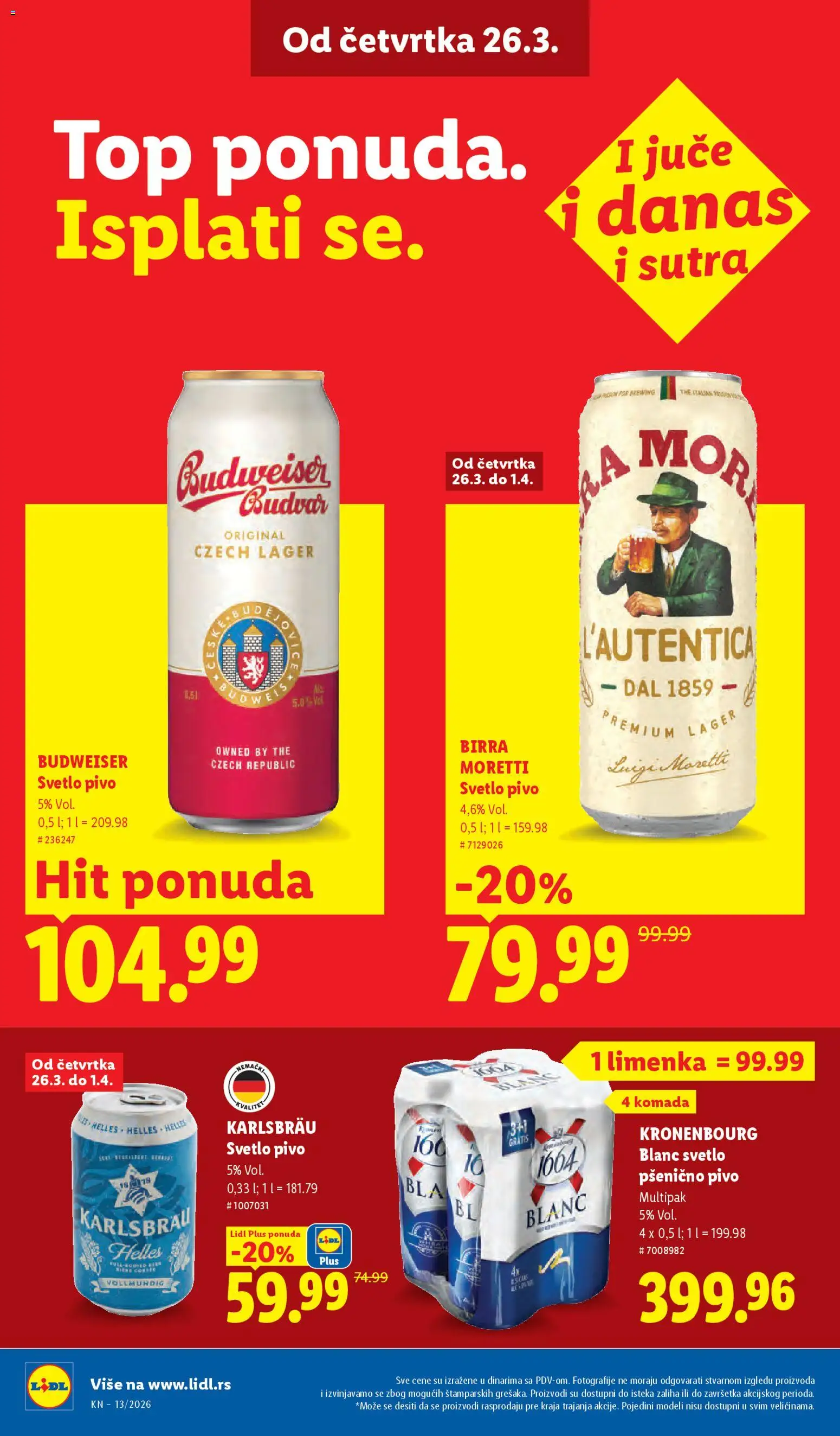 Lidl katalog - važi od 26.03.2026 | Strana: 34 | Proizvode: Budweiser, Birra Moretti, Pivo