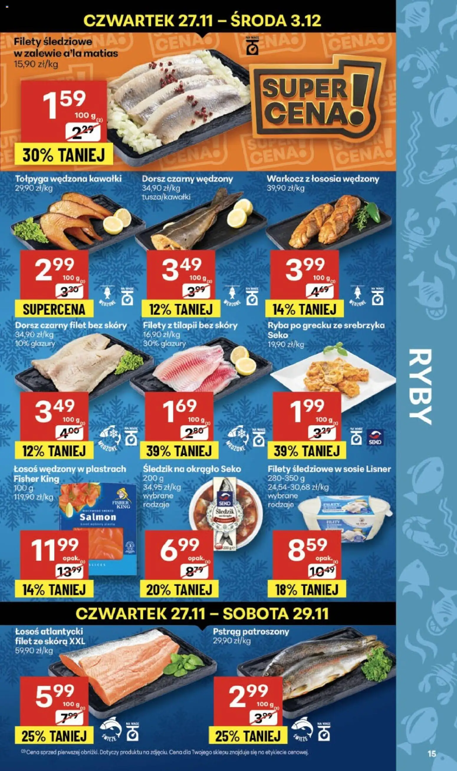 Delikatesy Centrum Black Friday od 27.11.2025 | Strona: 15 | Produkty: Łosoś atlantycki, Pstrąg, Ryba po grecku, Ryba