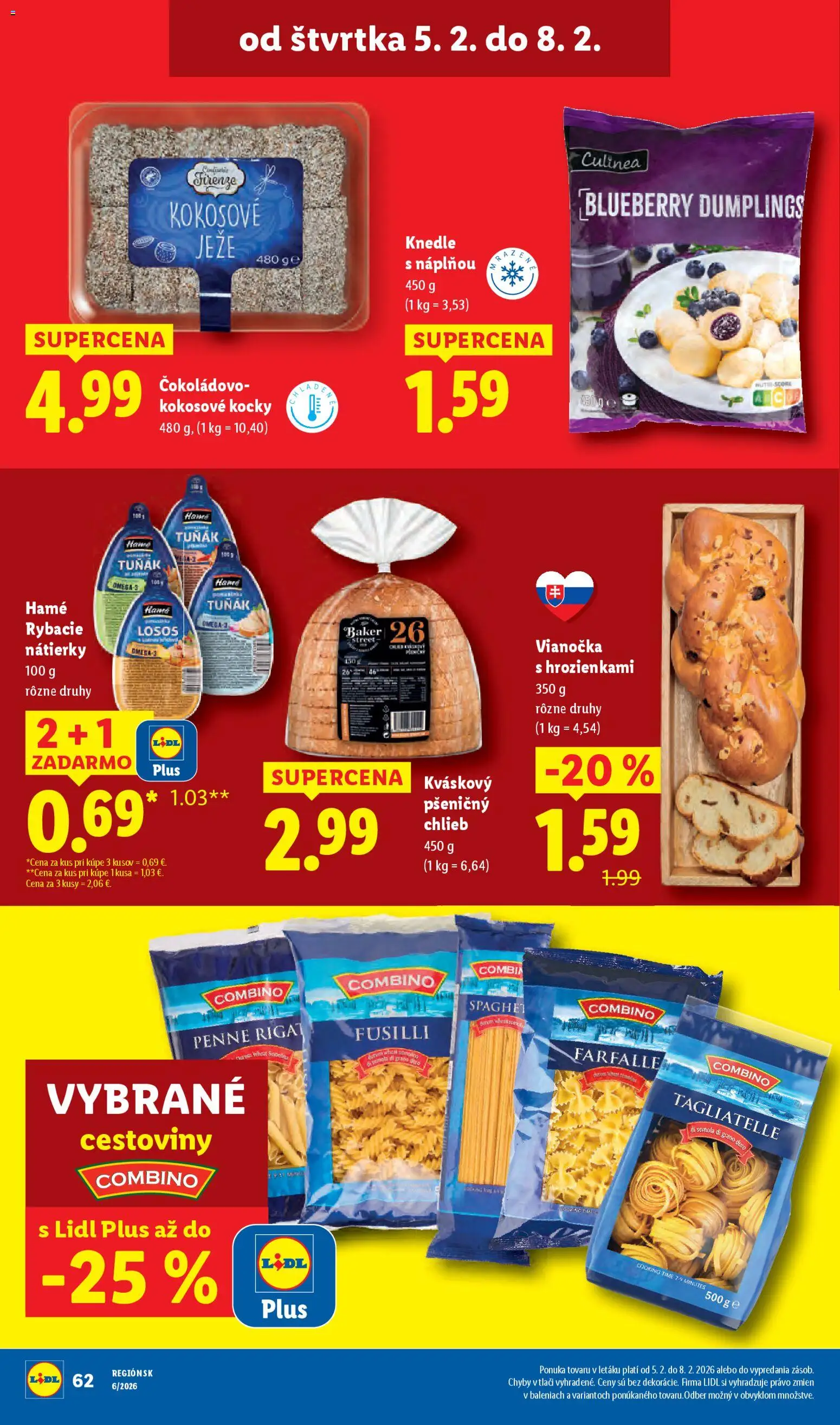 Nové Lidl akcie – leták je platný od 02.02.2026 | Strana: 62 | Produkty: Chlieb, Fusilli, Vianočka, Losos