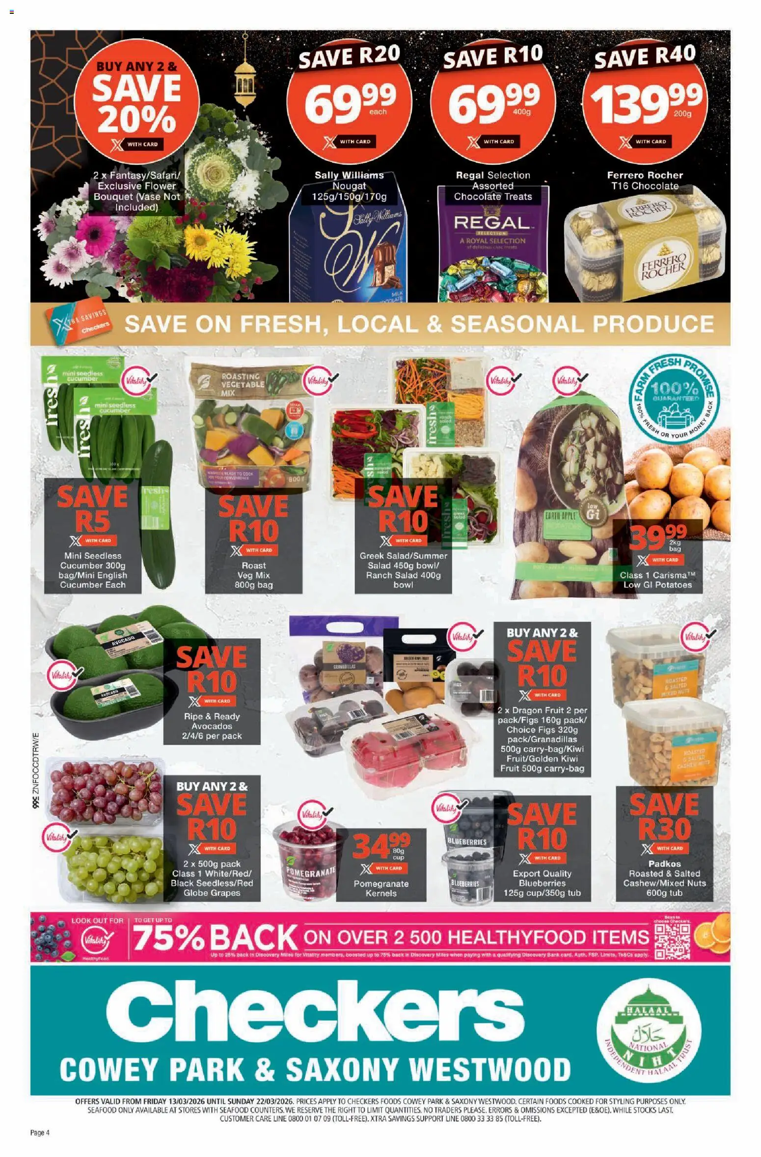 New Checkers catalogue – valid from 13.03.2026 | Page: 4 | Products: Salad, Potatoes, Fruit, Seafood
