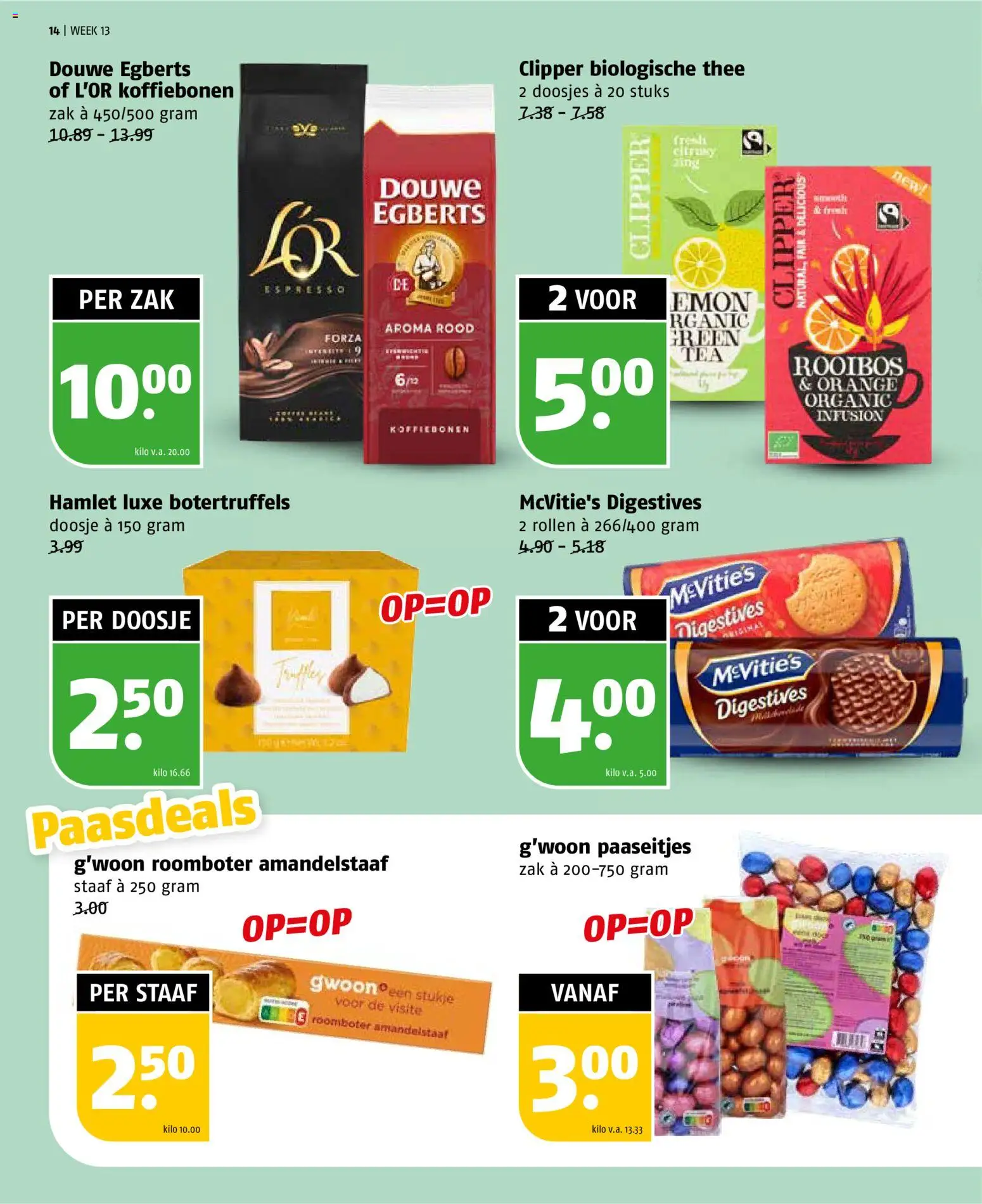 {H1} | Pagina: 14 | Producten: Koffiebonen, Thee, Roomboter, Zak