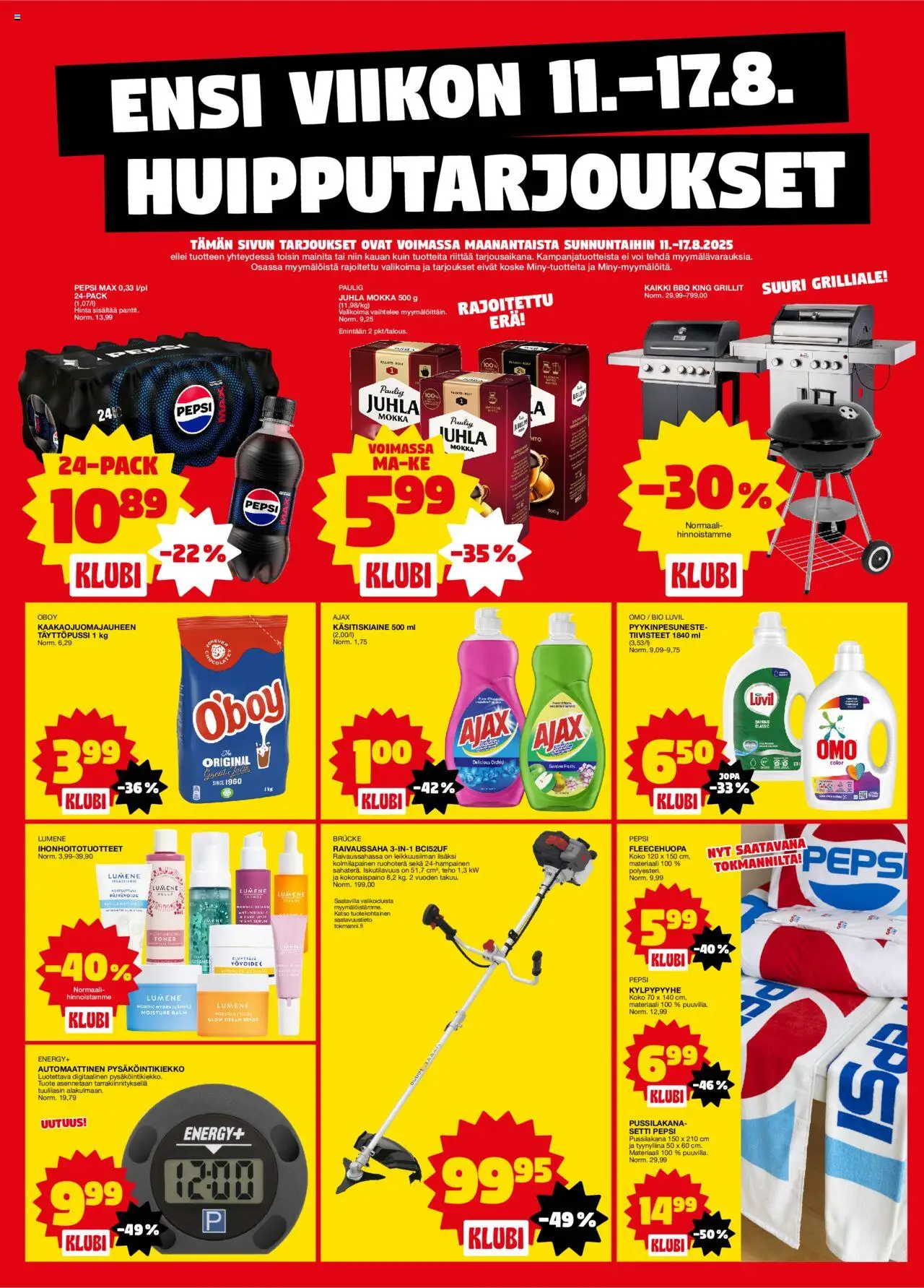  | Sivu: 1 | Tuotteet: Juhla Mokka, Raivaussaha, Voi, Pepsi
