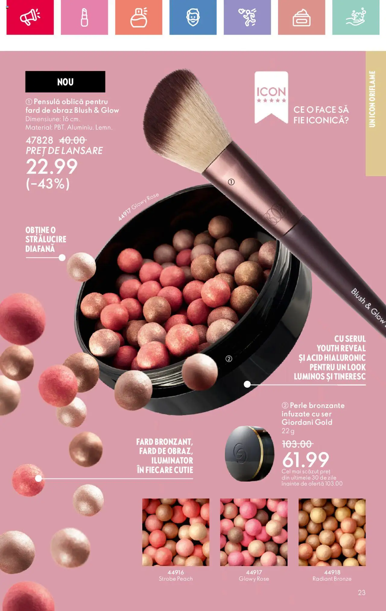 Oriflame catalog 11 2025 – valabil de la 27.07.2025 | Pagină: 23 | Produse: Akrilik boya, Cutie, Blush, Iluminator