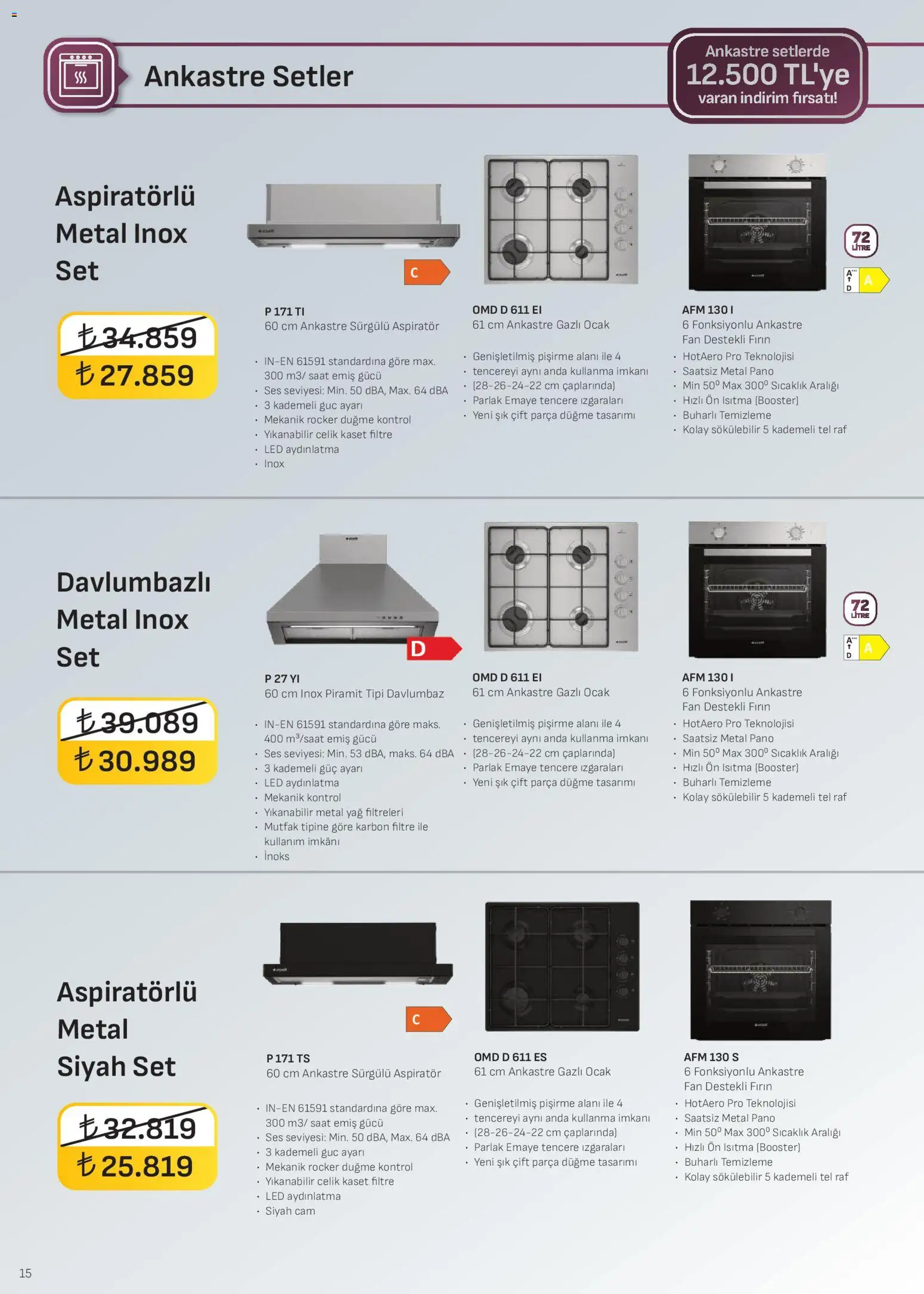 Arçelik Ankastre Kataloğu - 01.02.2026 tarihinden itibaren geçerlidir | Sayfa: 15