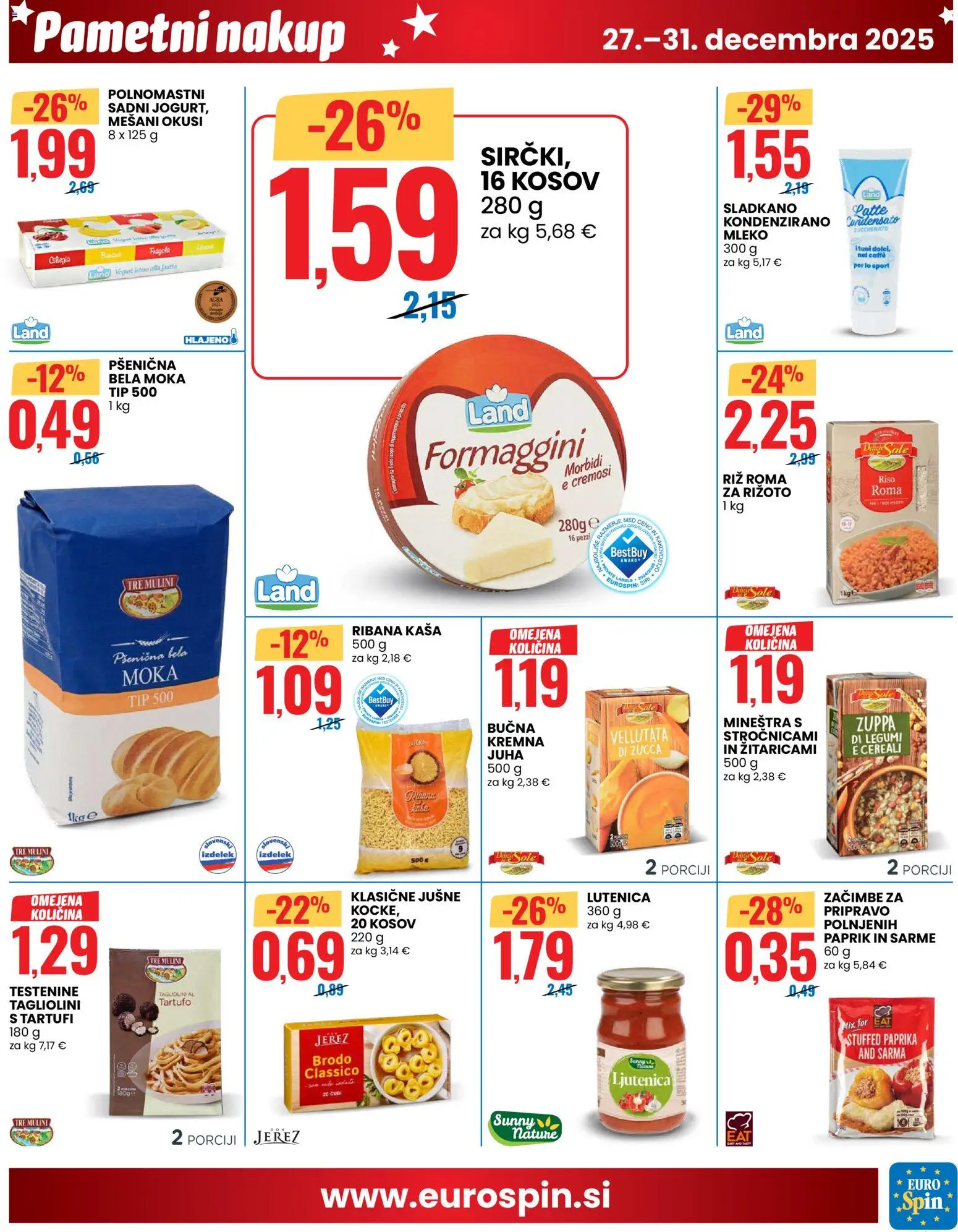 Novi Eurospin katalog ponudbe – veljaven od 27.12.2025 | Stran: 7 | Izdelki: Moka, Mleko, Riz, Zacimbe
