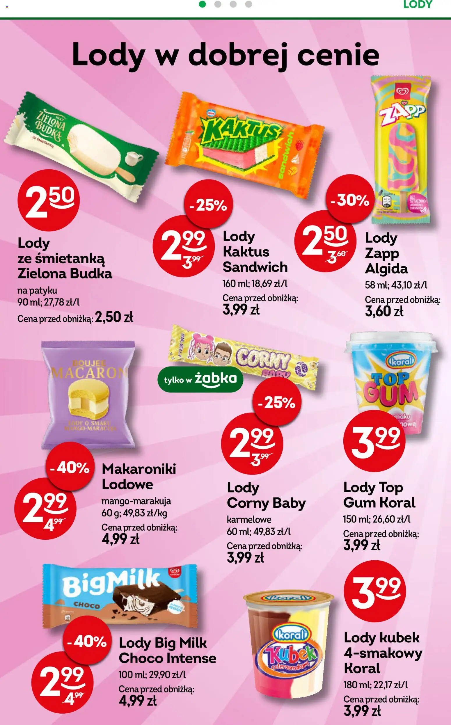 Żabka Gazetka od 25.02.2026 | Strona: 68 | Produkty: Mango, Big Milk, Lody proteinowe, Lody Magnum