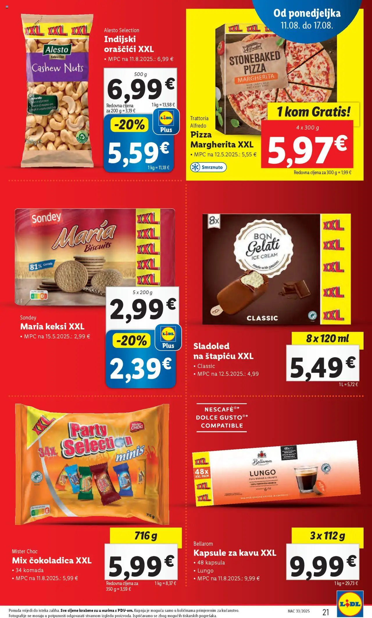 Lidl katalog | vrijedi od 11.08.2025 | Stranica: 21 | Proizvodi: Keksi, Pizza, Sladoled, Kapsule za kavu