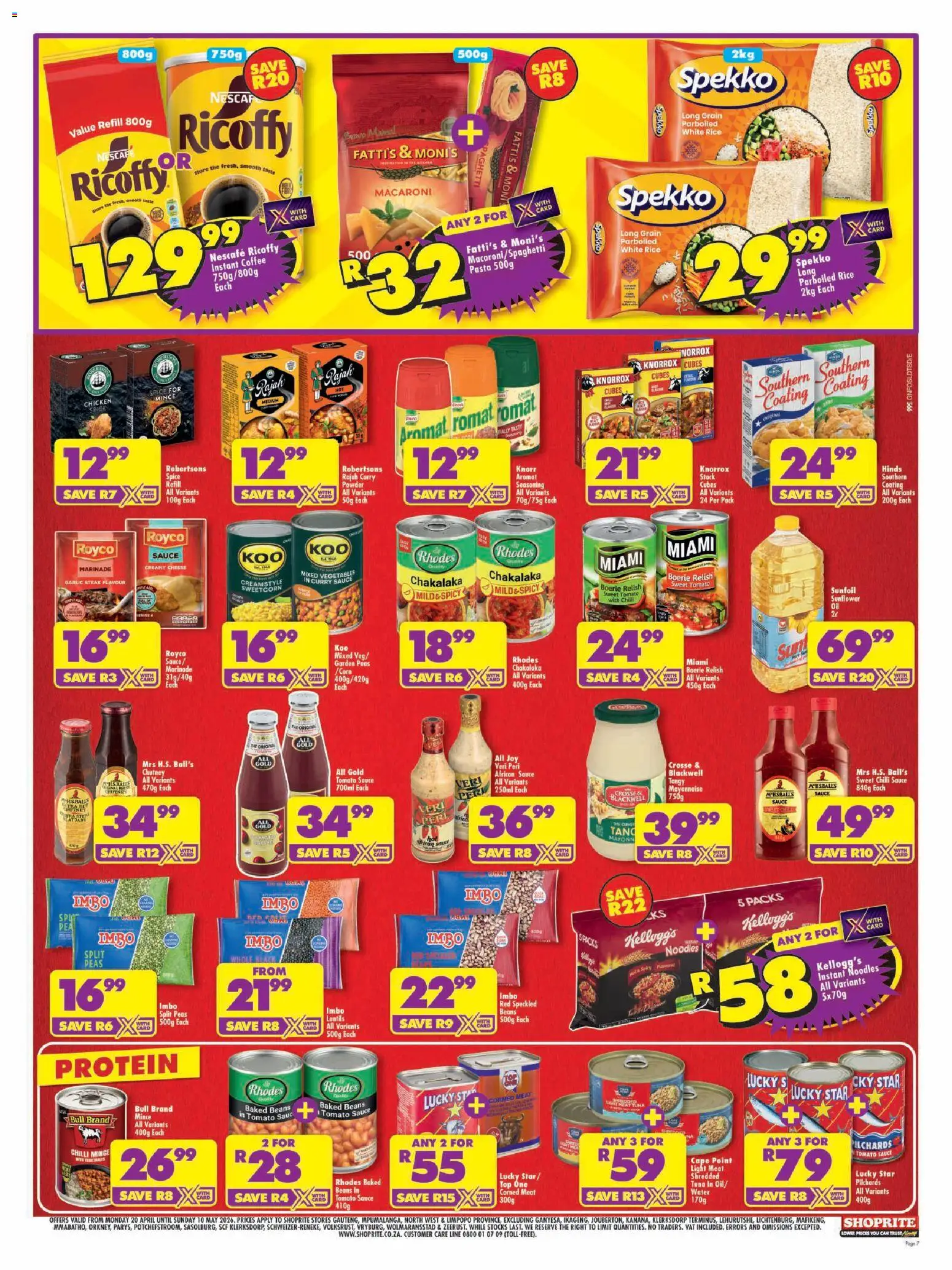 New Shoprite catalogue – valid from 20.04.2026 | Page: 7 | Products: Pilchards, Oil, Noodles, Marinade