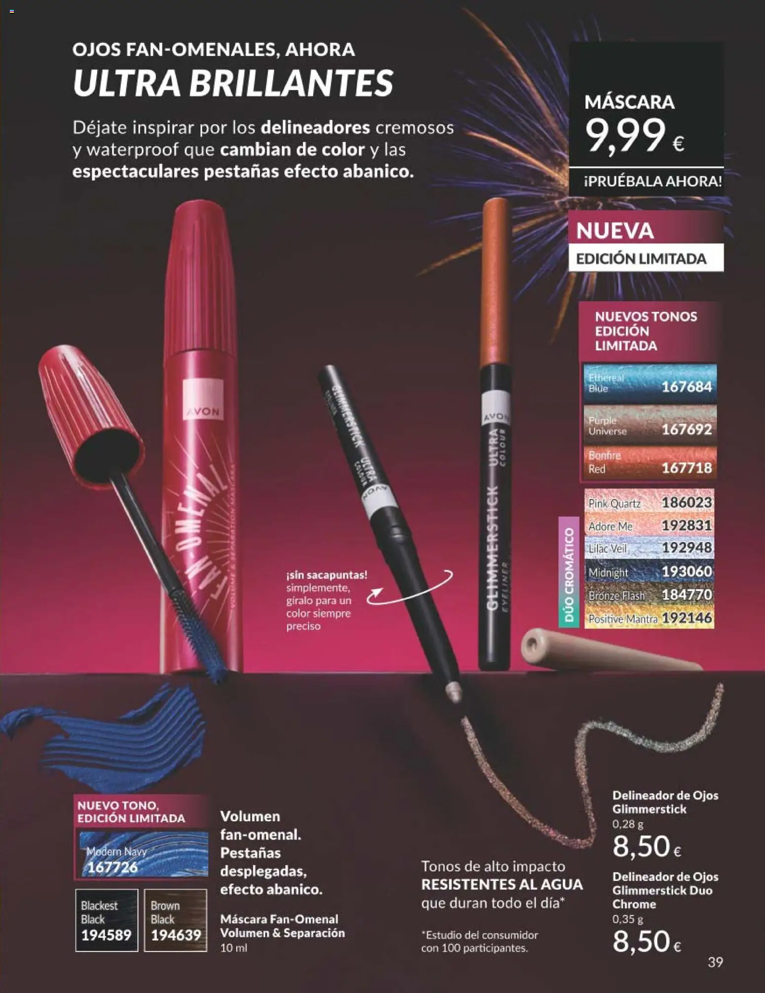 Catálogo AVON campaña 1 │ válido desde el 01.01.2026 | Página: 39 | Productos: Máscara, Delineador de ojos, Delineador, Sacapuntas