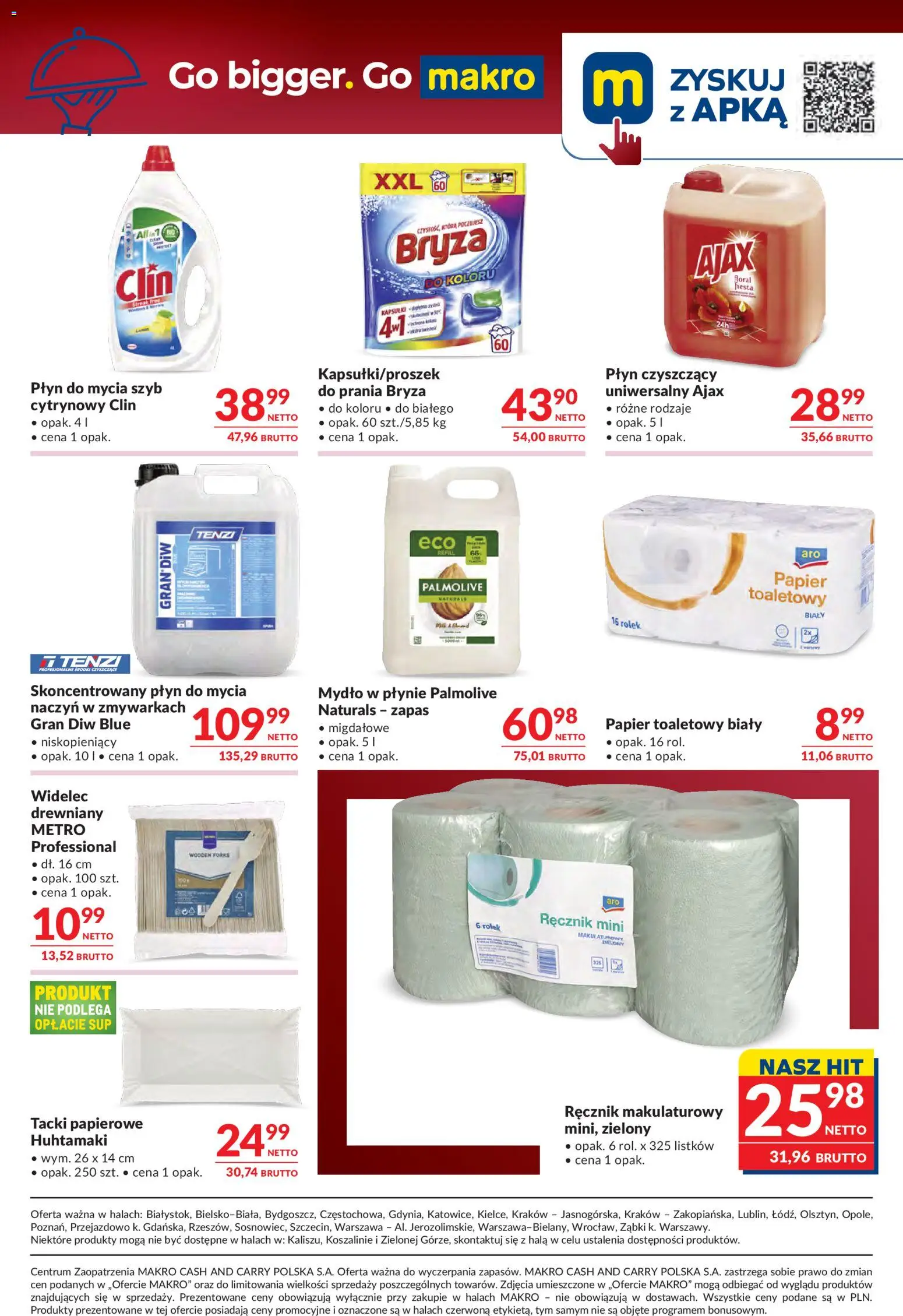 Makro gazetka - Oferta dla gastronomii od 28.04.2026 | Strona: 10 | Produkty: Płyn do mycia szyb, Papier toaletowy, Mydło w płynie, Mydło