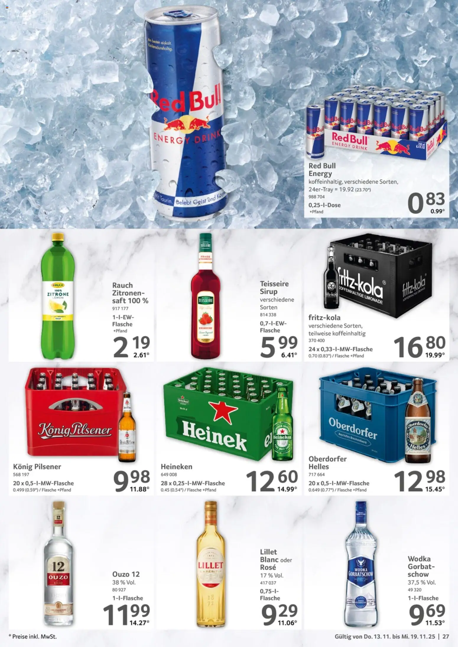 Selgros Prospekt 	 – gültig ab 13.11.2025 | Seite: 27 | Produkte: Ouzo, Konig pilsener, Limonade, Saft