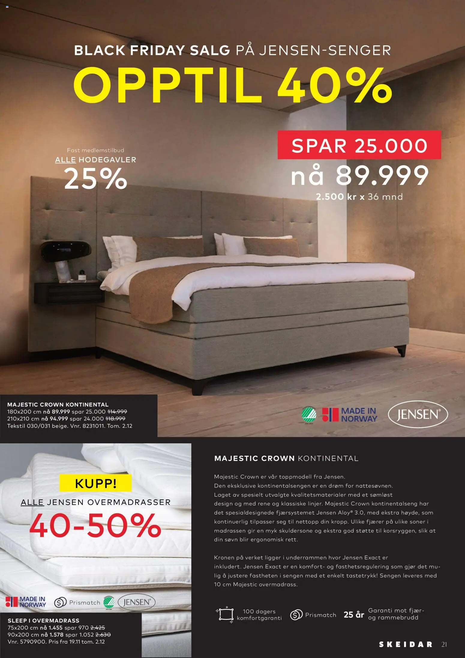 {H1} | Side: 21 | Produkter: Overmadrass, Kontinentalseng