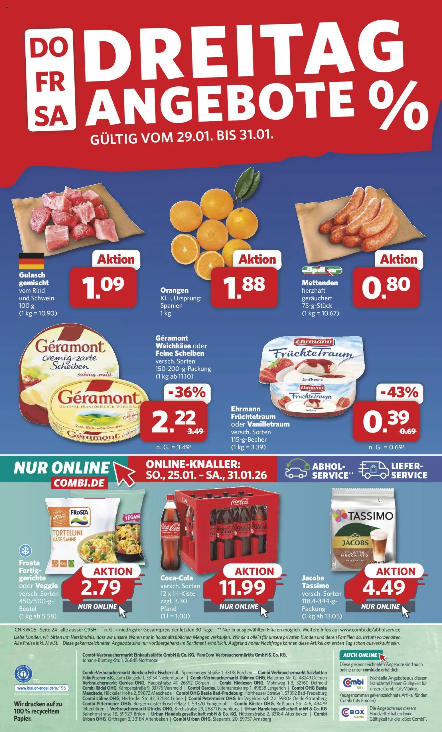 Combi Prospekt 	 – gültig ab 26.01.2026 | Seite: 24 | Produkte: Coca cola, Orangen, Frosta, Gulasch