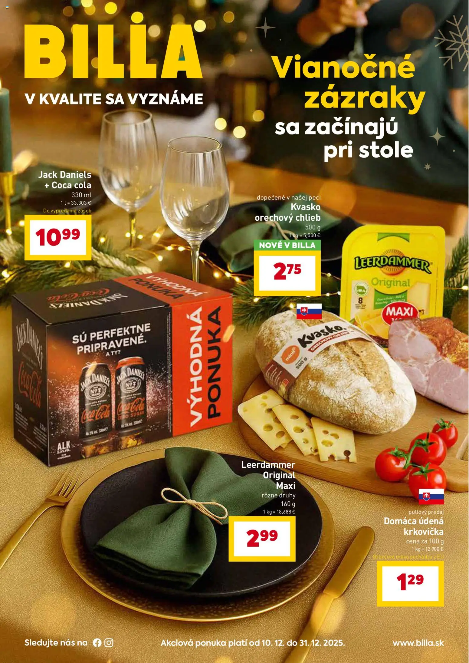 Nové Billa akcie – leták je platný od 10.12.2025 | Strana: 1 | Produkty: Chlieb, Krkovička, Coca cola, Cola