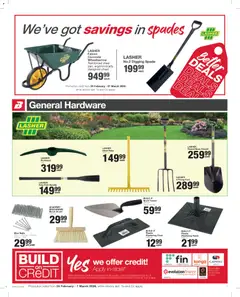 Build It specials catalogue – valid from 24.02.2026 | Page: 3 | Products: Wheelbarrow, Brush, Spade