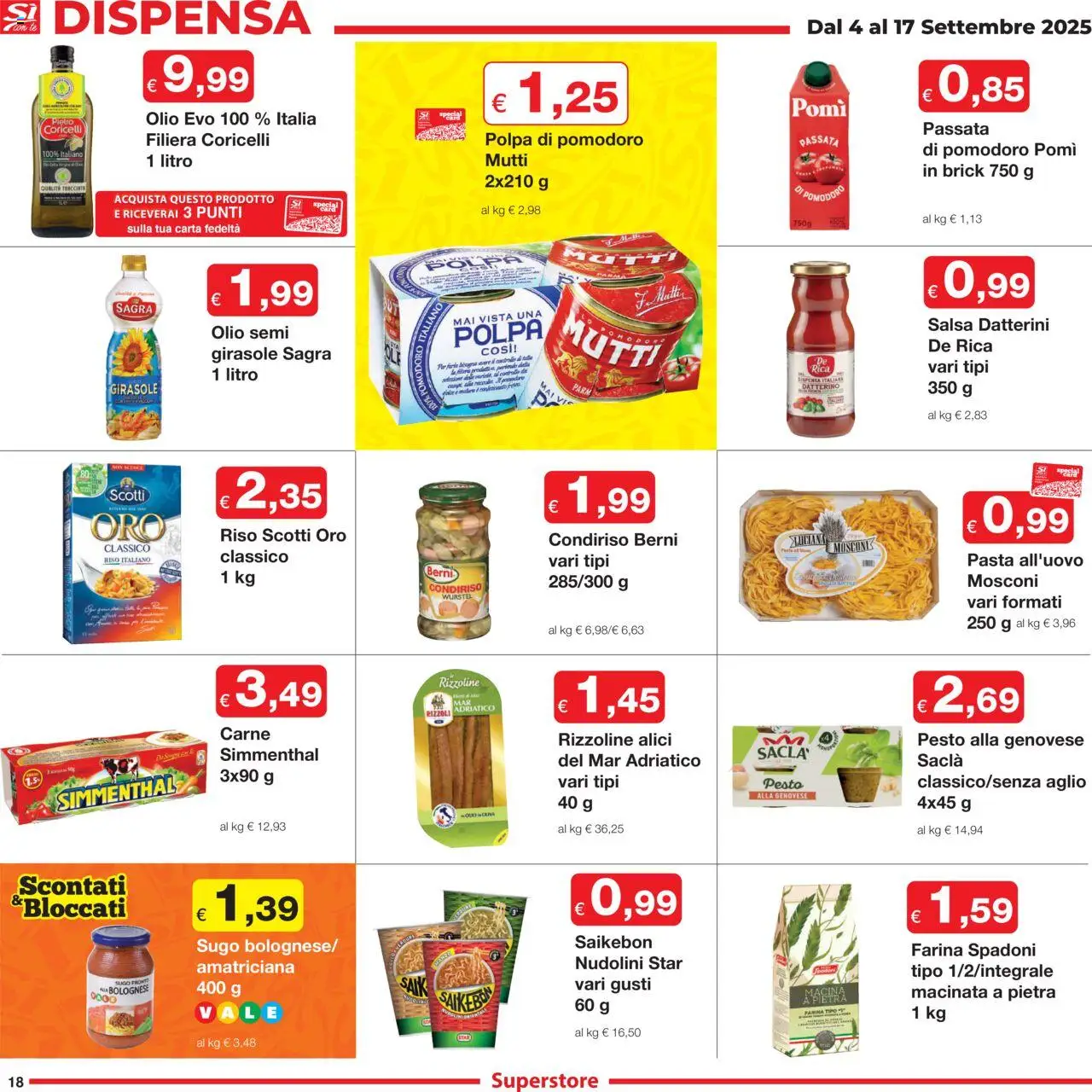 Volantino Sì con Te del 04.09.2025 | Pagina: 18 | Prodotti: Riso, Pesto, Mutti salsa, Sugo