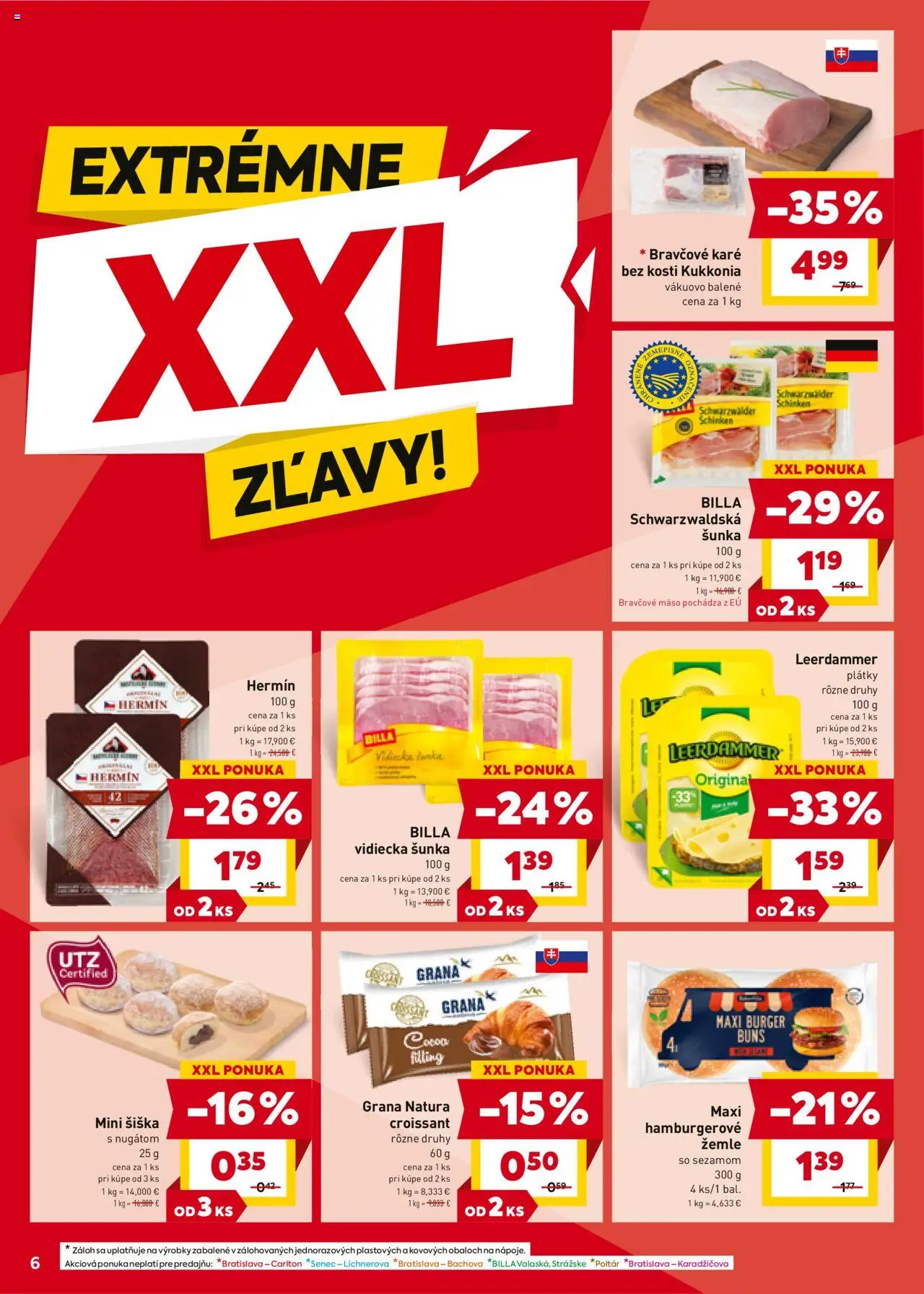 Billa leták │ platný od 13.08.2025 | Strana: 6 | Produkty: Šunka, Croissant, Bravčové mäso, Bravčové karé