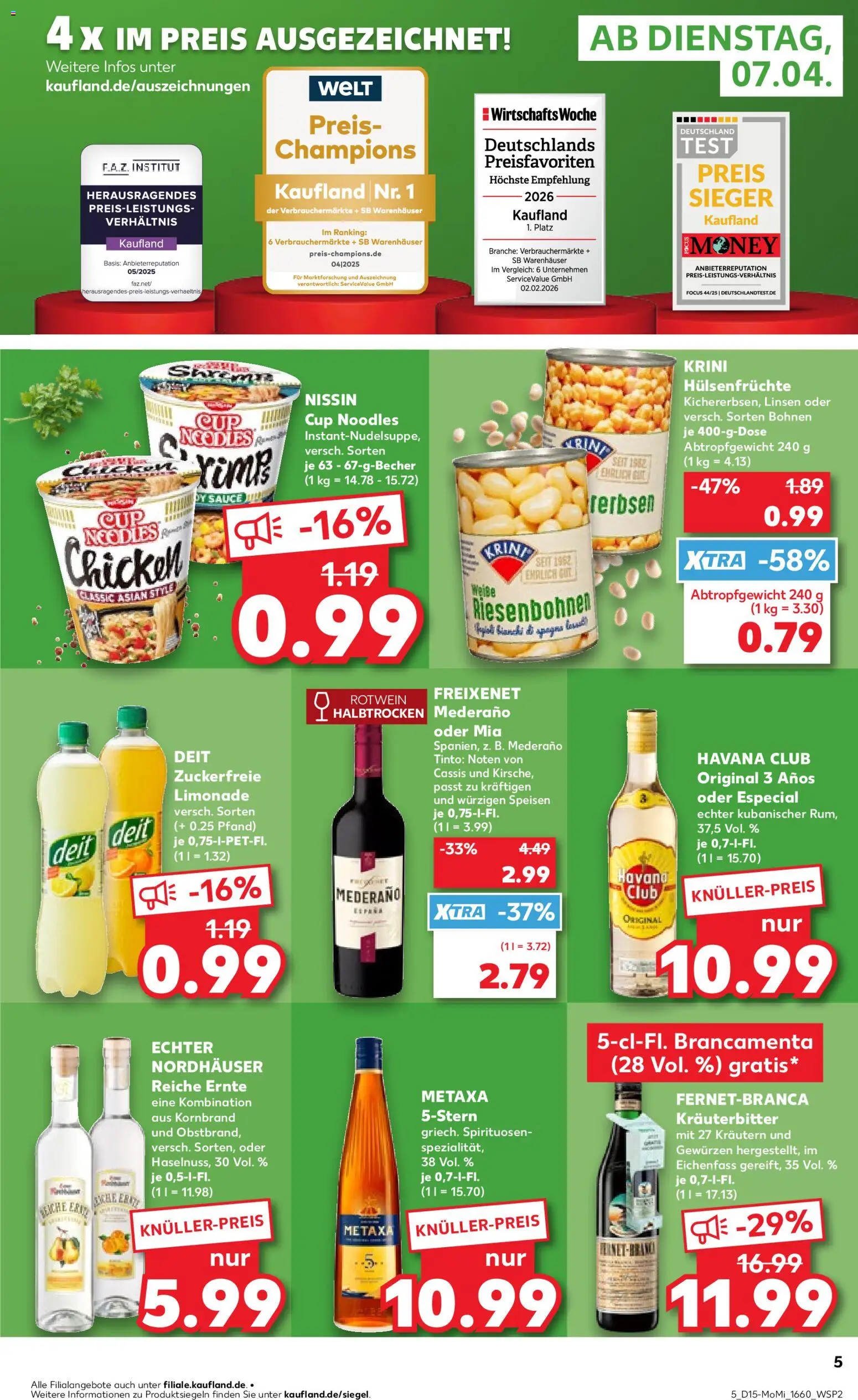 Kaufland Prospekt Berlin	 – gültig ab 07.04.2026 | Seite: 5 | Produkte: Freixenet, Rum, Limonade, Metaxa