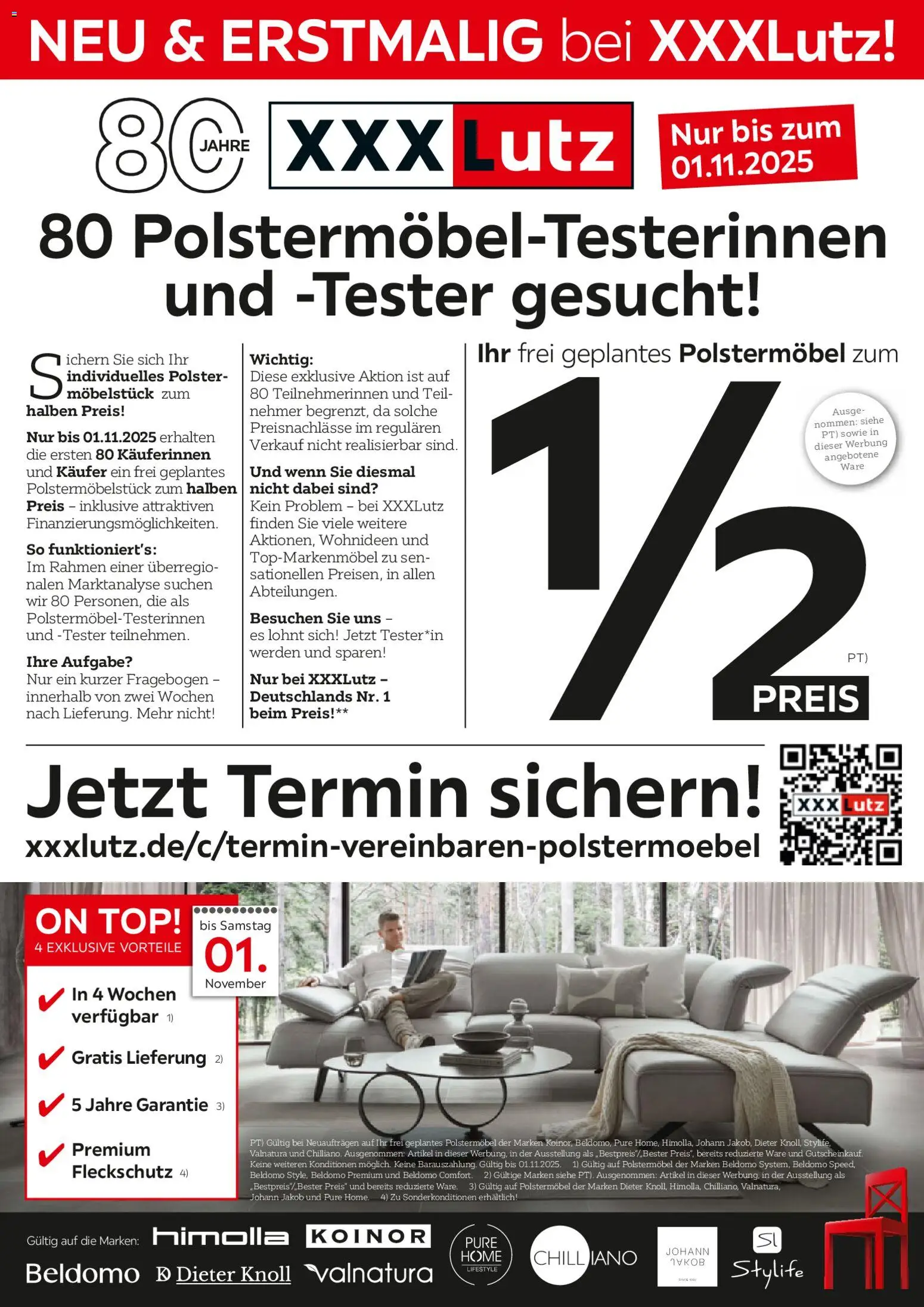 XXXL Lutz Polstermöbel-Testerinnen und -Tester gesucht! – gültig ab 26.10.2025 | Seite: 1 | Produkte: Top