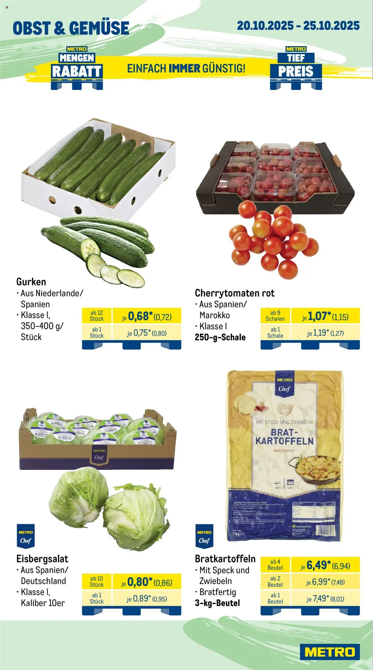 Metro  Wochen-Angebote Gastro – gültig ab 20.10.2025 | Seite: 10 | Produkte: Zwiebeln, Gemüse, Obst, Gurken