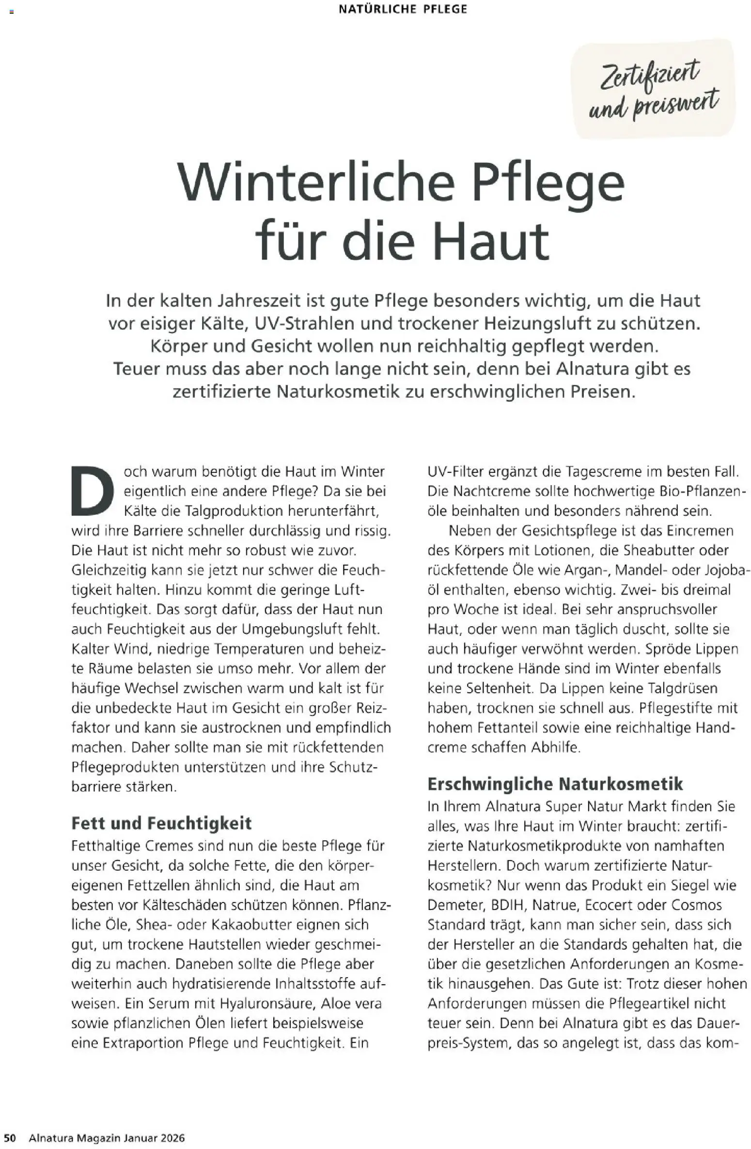 Alnatura Prospekt – gültig ab 01.01.2026 | Seite: 50 | Produkte: Creme, Serum, Tagescreme, Nachtcreme