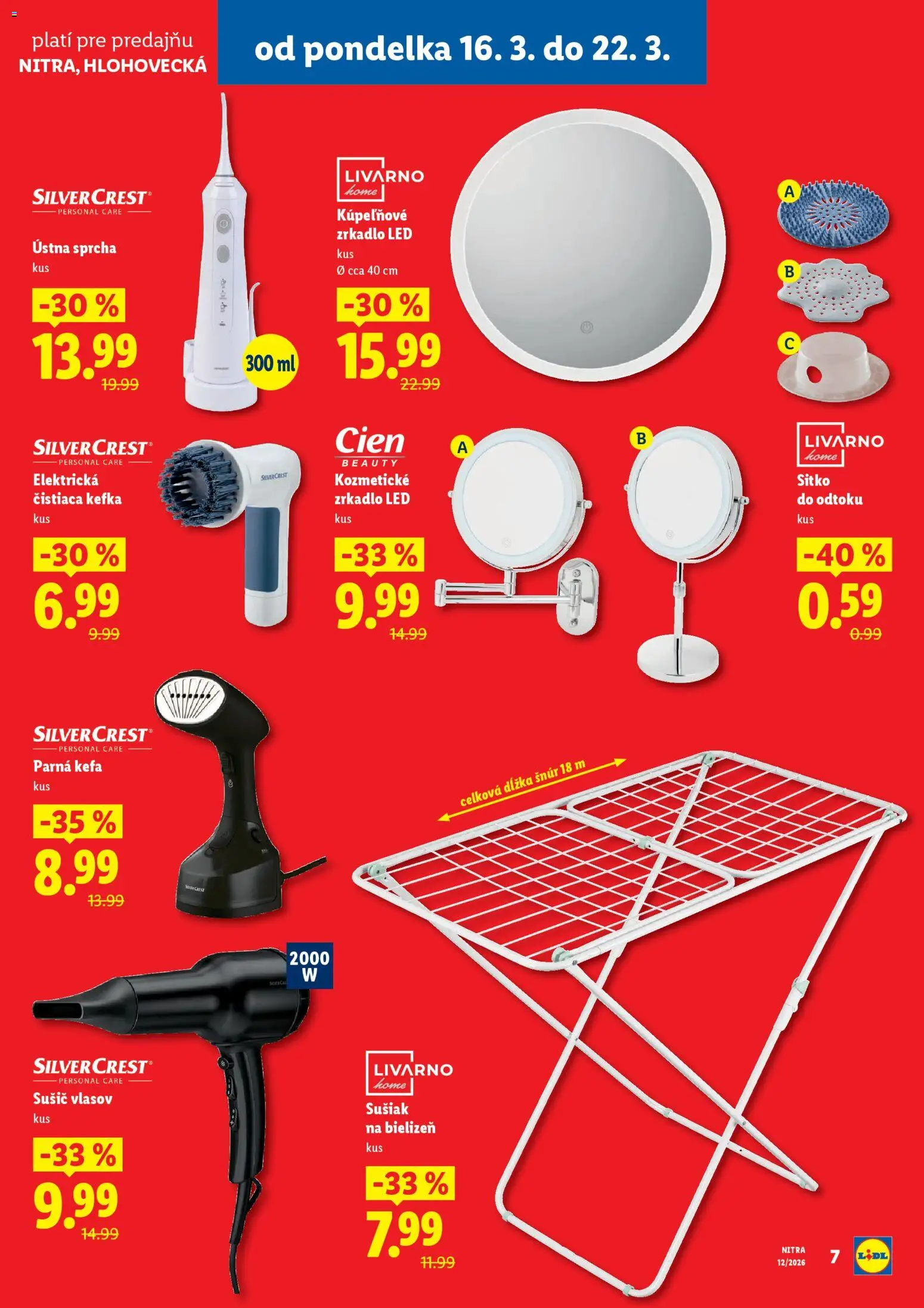 Nové Lidl akcie – leták je platný od 16.03.2026 | Strana: 7 | Produkty: Zrkadlo, Led, Kefa