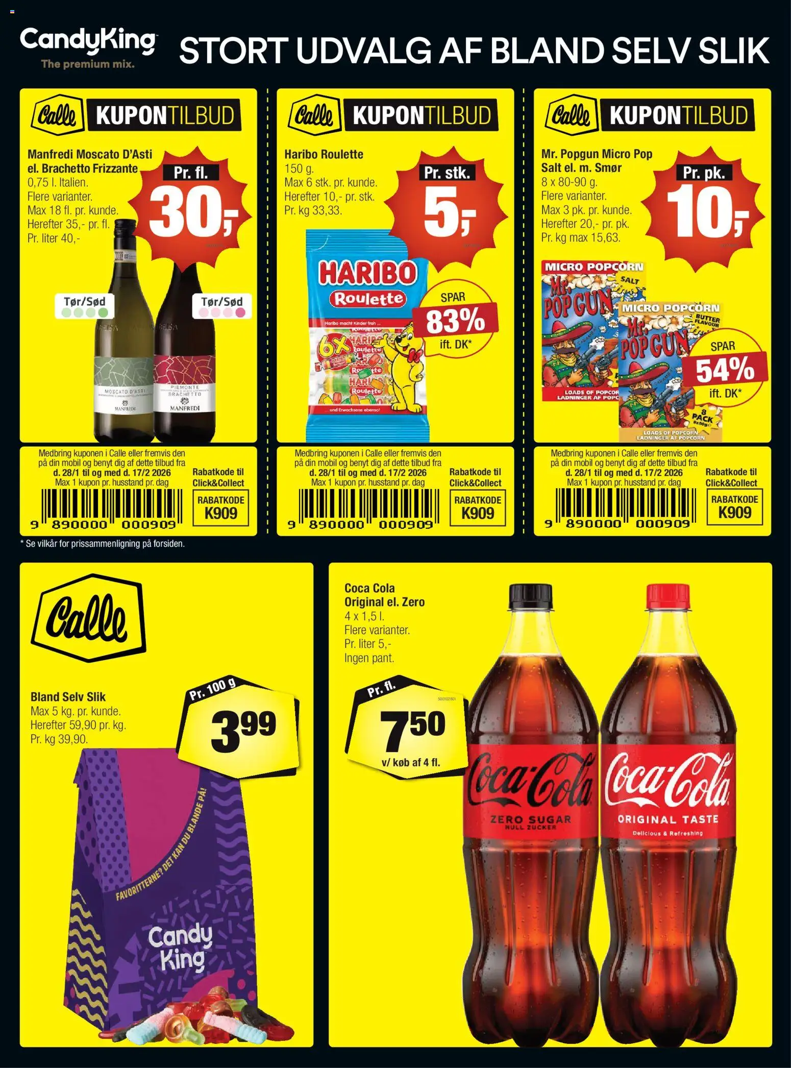 Calle tilbudsavis – gyldig fra 28.01.2026 | Side: 1 | Produkter: Smør, Popcorn, Salt, Cola