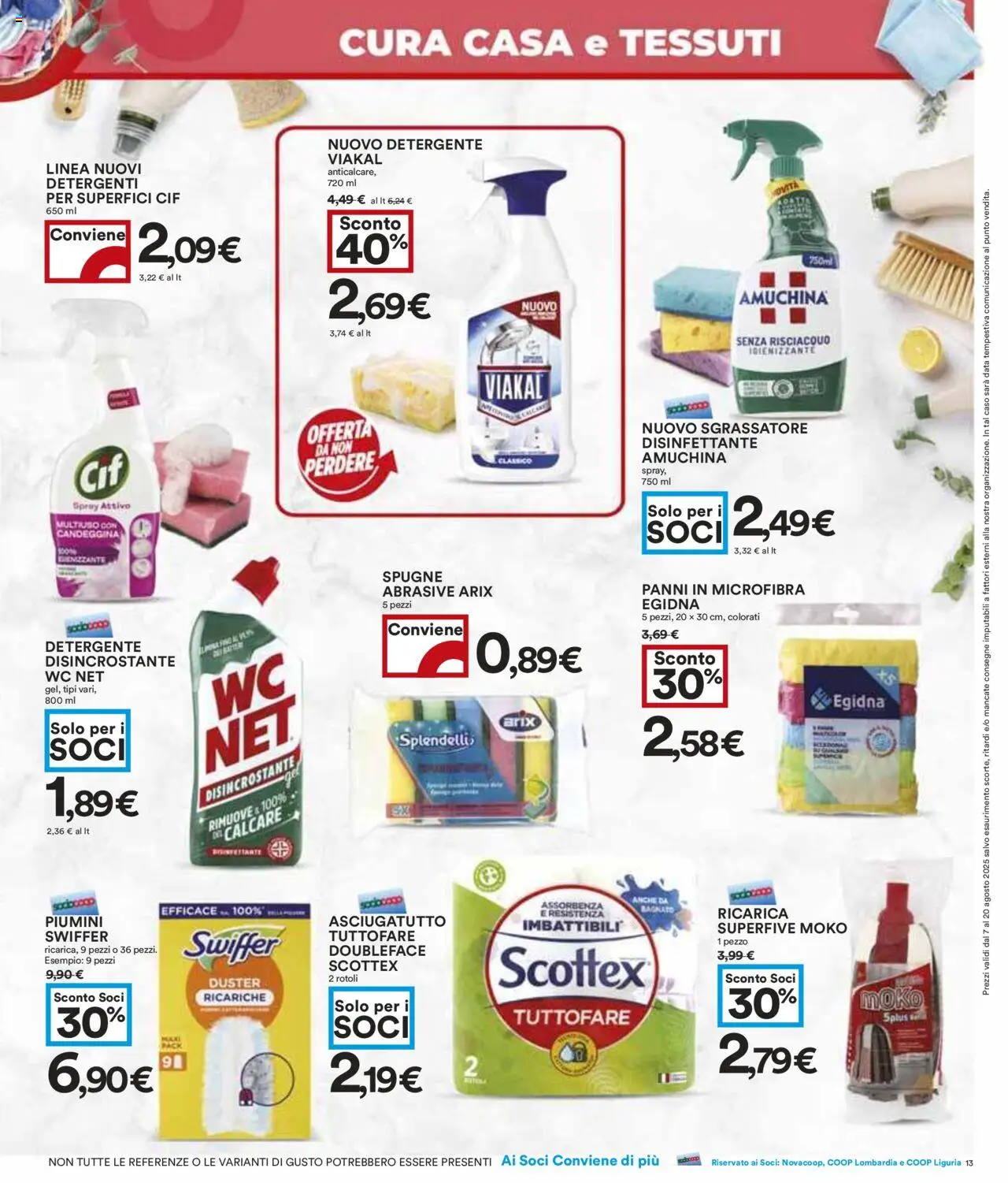 Volantino COOP del 07.08.2025 | Pagina: 13 | Prodotti: Detergente, Candeggina, Sgrassatore, WC