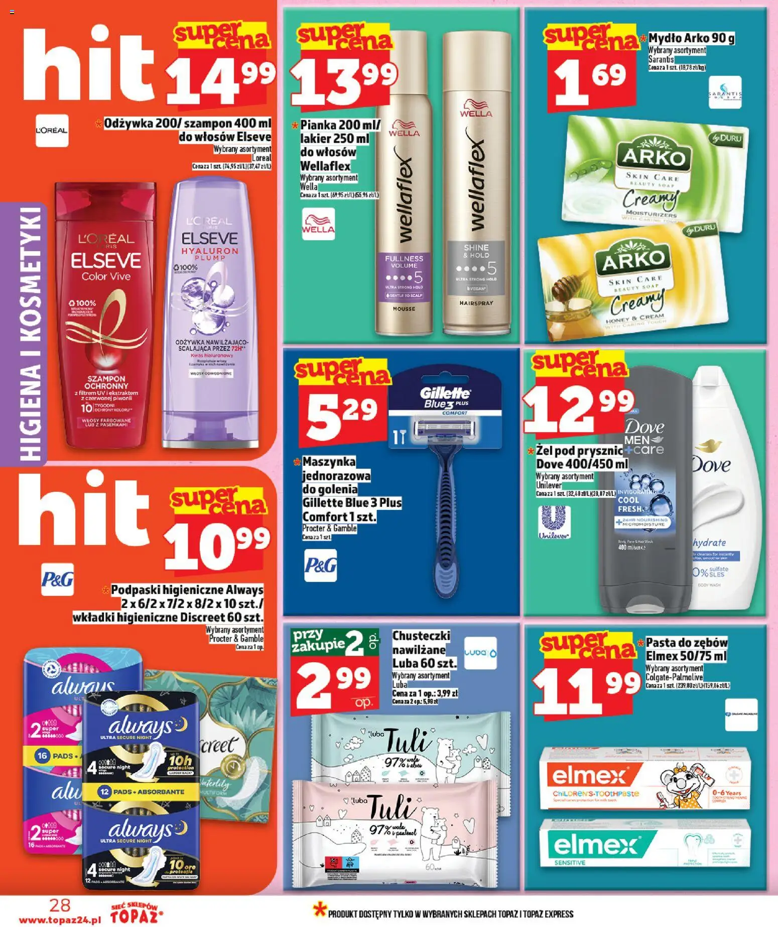 Topaz gazetka - MAZ od 30.04.2026 | Strona: 28 | Produkty: Kosmetyki, Podpaski, Szampon, Odżywka