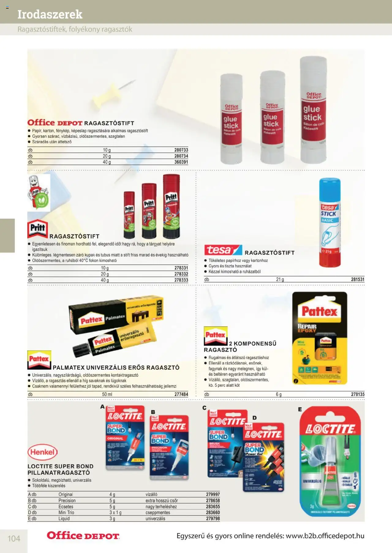 Office Depot akciós ujság - amely érvényes a következő dátumtól: 10.04.2025 | Oldal: 104 | Termékek: Ragasztó, Stift, Cola