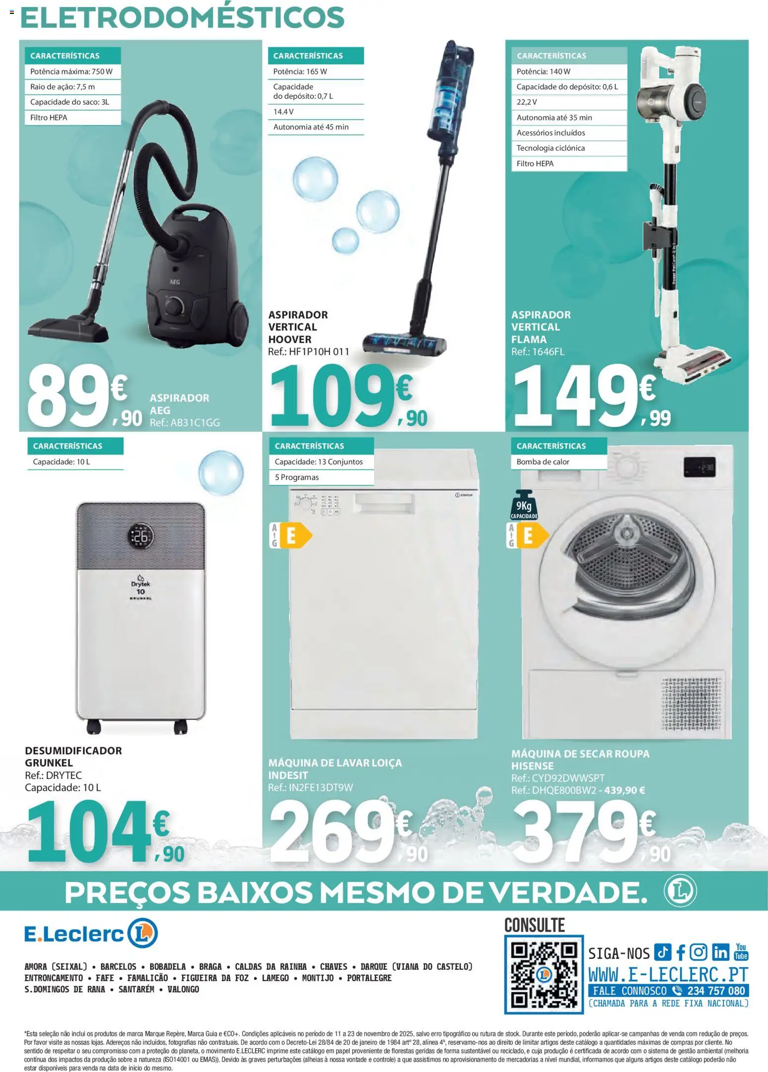 E.Leclerc Especial Limpeza do Lar │ válido de 11.11.2025 | Página: 8 | Produtos: Máquina de lavar, Aspirador, Desumidificador