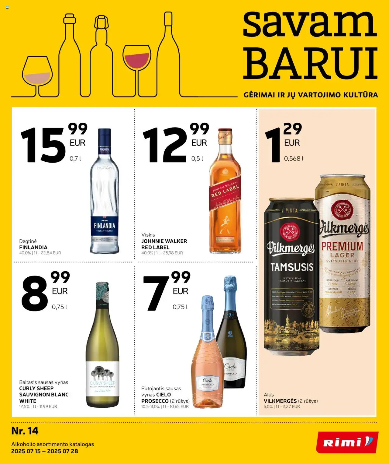 Rimi leidinys - Alkoholinių gėrimų│galioja nuo 15.07.2025 | Puslapis: 1 | Prekių: Degtinė, Viskis, Vynas, Alus