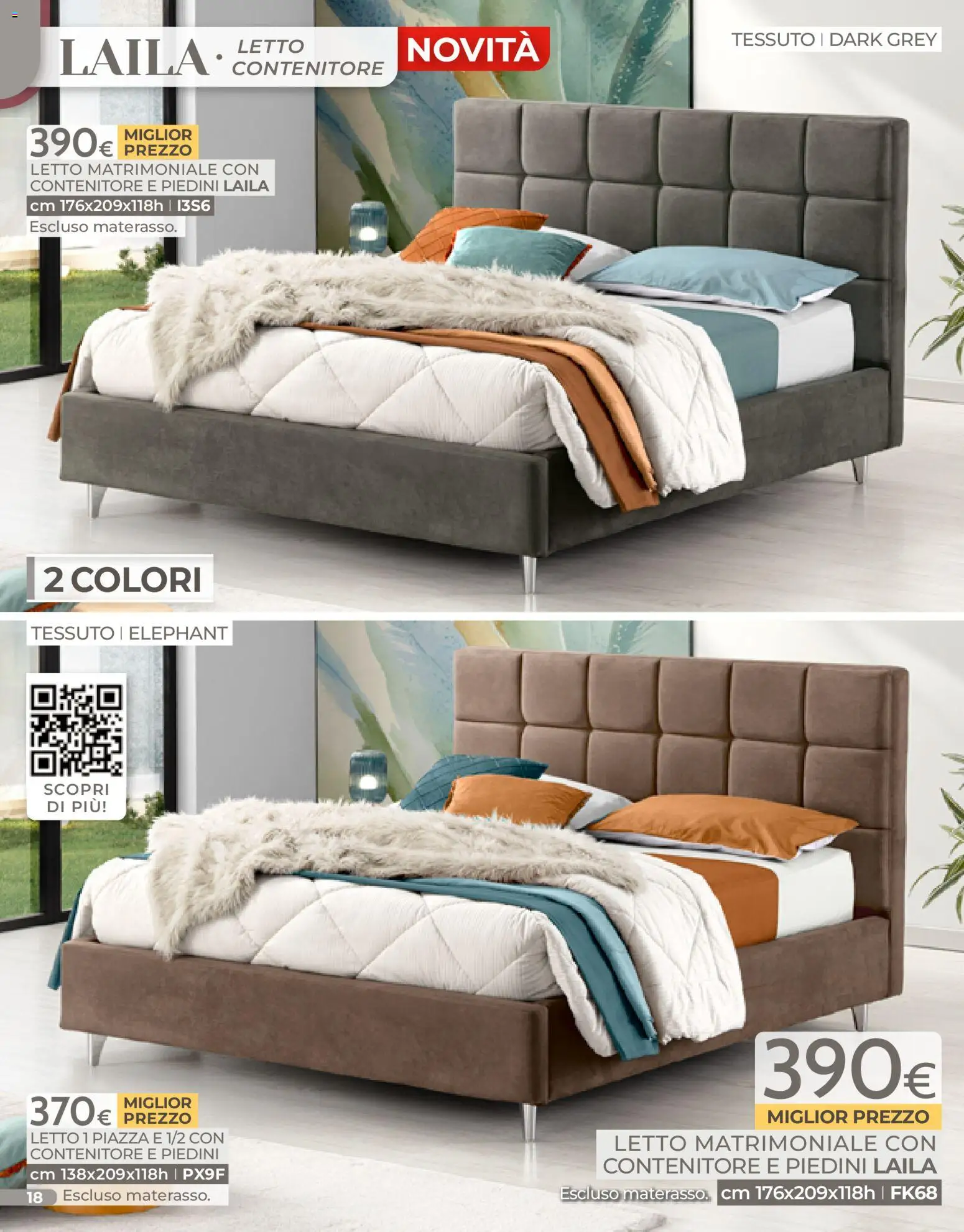 Volantino Mondo Convenienza del 04.01.2026 | Pagina: 18 | Prodotti: Letto matrimoniale, Contenitore, Letto