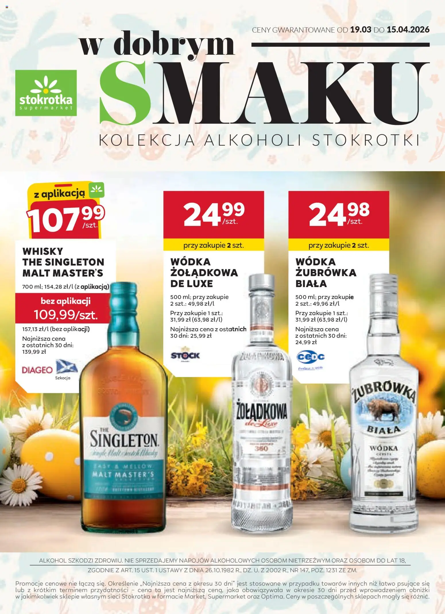 Stokrotka gazetka - Oferta alkoholowa od 19.03.2026 | Strona: 1 | Produkty: Stokrotka, Żubrówka, Alkohol, Wódka