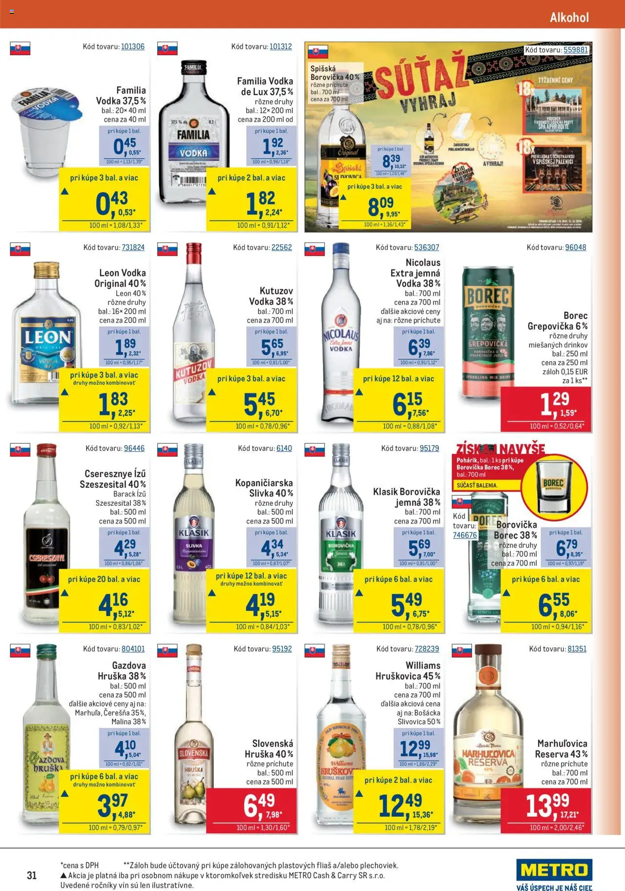 Nové Metro akcie – leták je platný od 08.10.2025 | Strana: 31 | Produkty: Bošácka slivovica, Slivovica, Vodka, Alkohol
