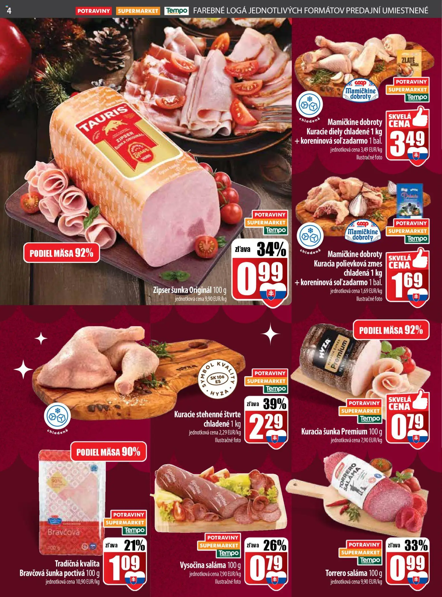 Nové COOP Jednota akcie – leták je platný od 18.12.2025 | Strana: 4 | Produkty: Saláma, Šunka, Soľ