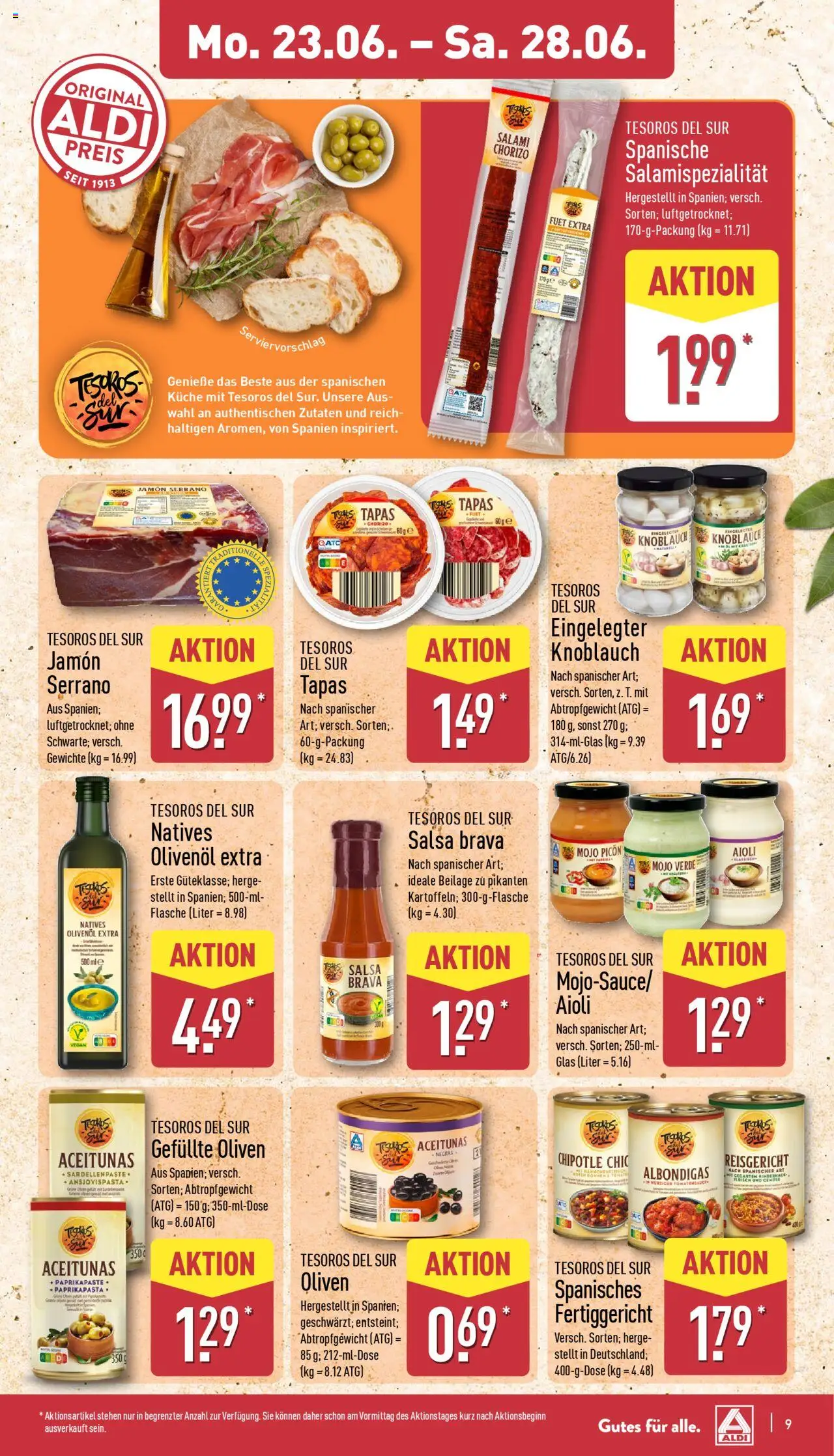 Aldi Prospekt 	 - gültig ab dem 23.06.2025 | Seite: 13 | Produkte: Olivenol, Küche, Knoblauch, Salami