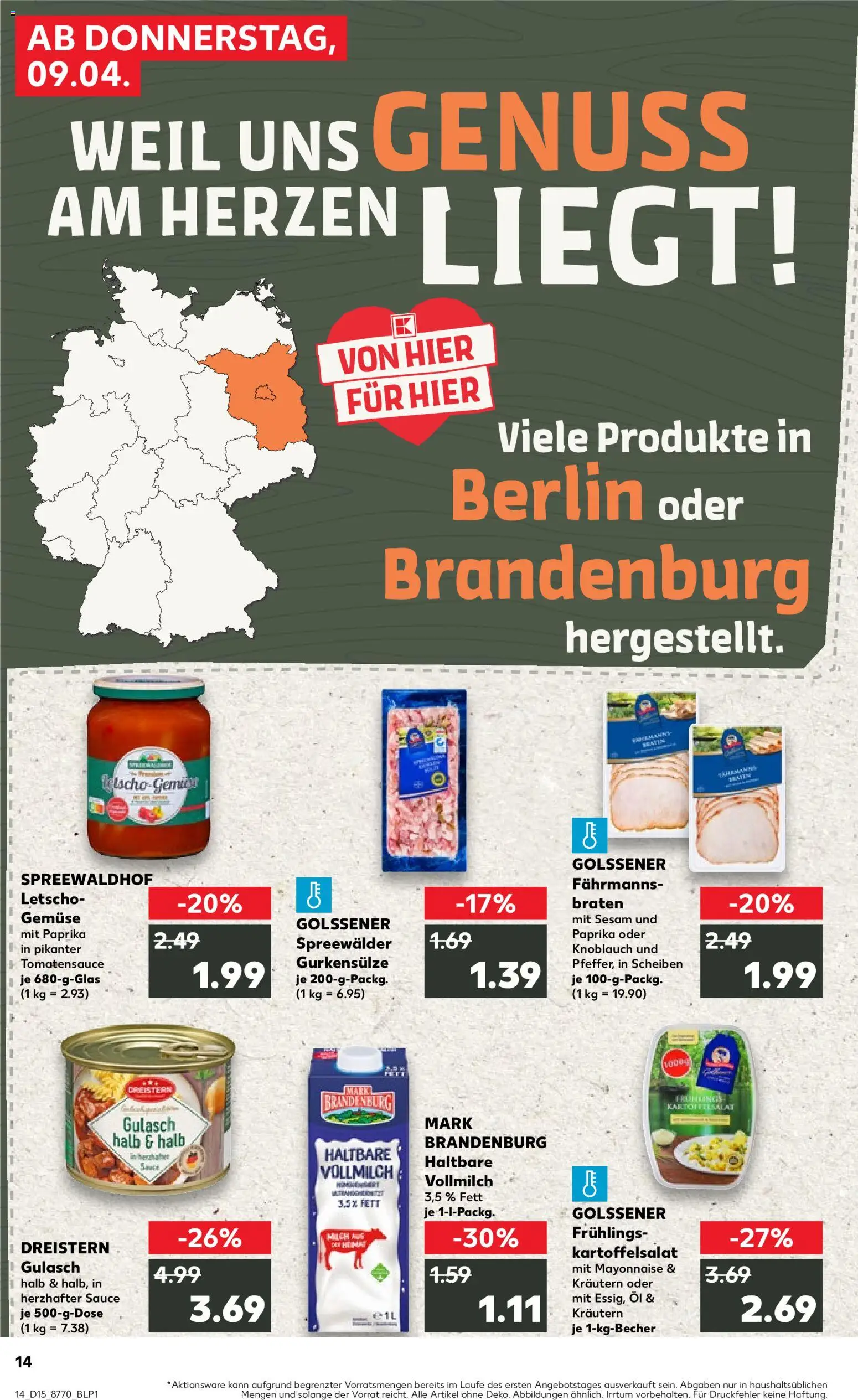 Kaufland Prospekt Berlin	 – gültig ab 09.04.2026 | Seite: 14 | Produkte: Paprika, Mayonnaise, Gulasch, Knoblauch