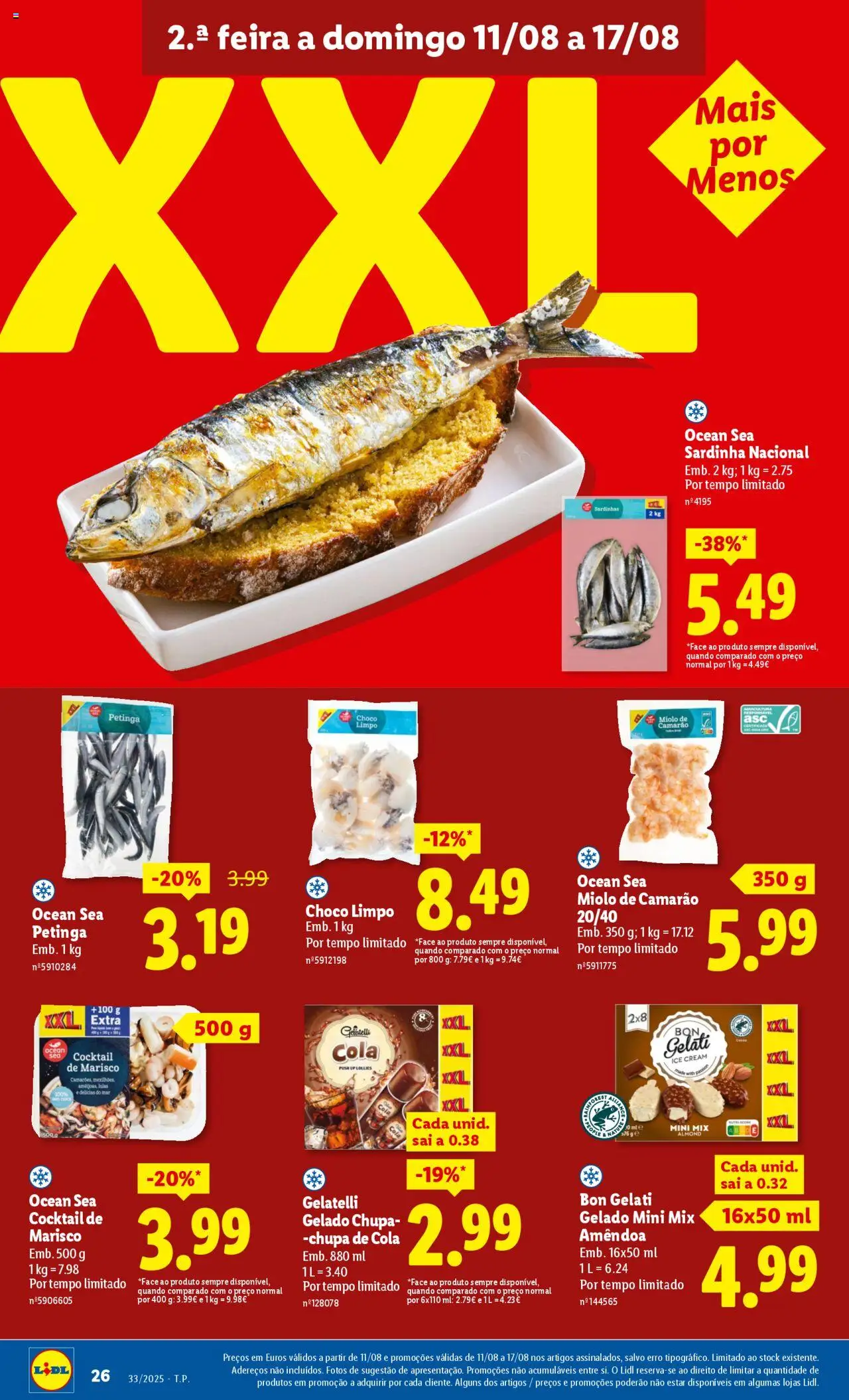 Lidl folheto │ válido de 11.08.2025 | Página: 26 | Produtos: Lulas, Sardinhas, Gelado, Pá