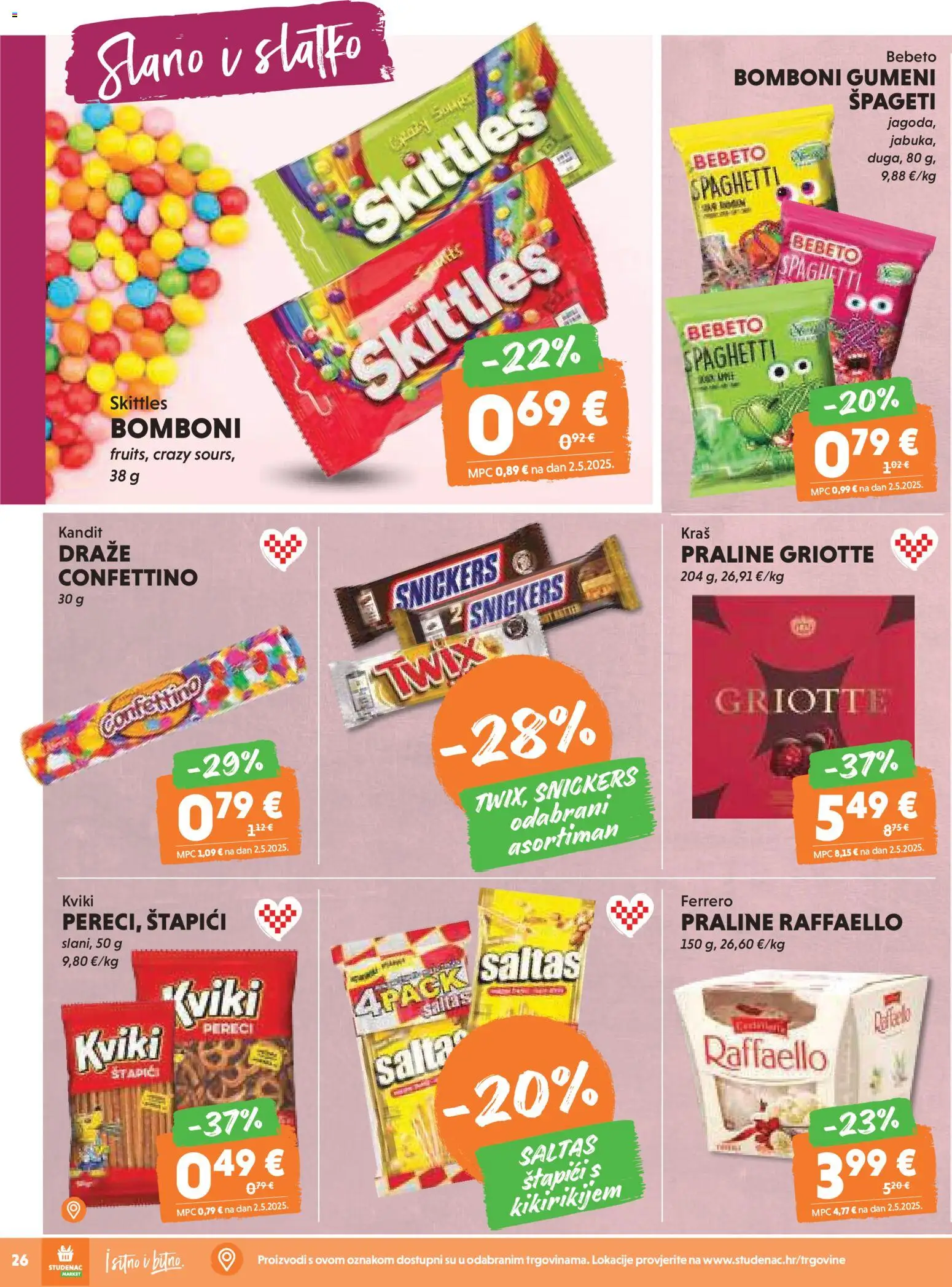 Studenac katalog | vrijedi od 05.11.2025 | Stranica: 26 | Proizvodi: Praline, Snickers, Bomboni, Špageti