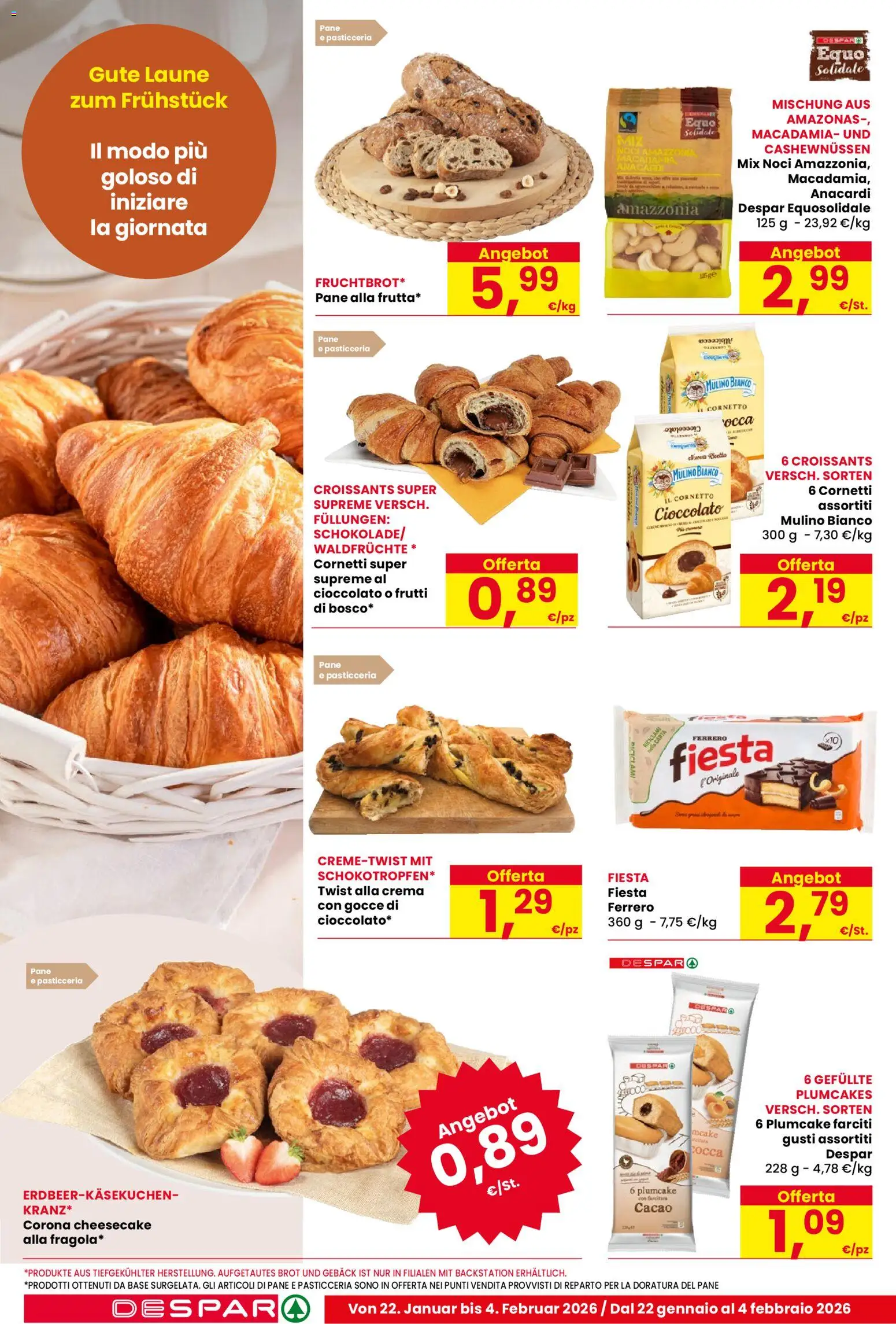 Volantino Despar del 22.01.2026 | Pagina: 14 | Prodotti: Pane, Cioccolato, Cornetto, Plumcake