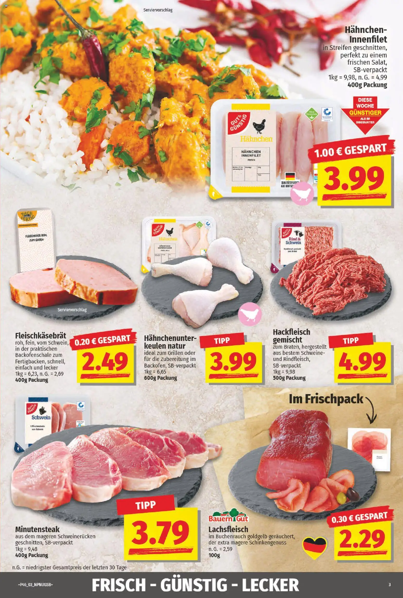 NP Discount Prospekt 	 – gültig ab 10.11.2025 | Seite: 3 | Produkte: Hahnchen, Schweinerucken, Hackfleisch