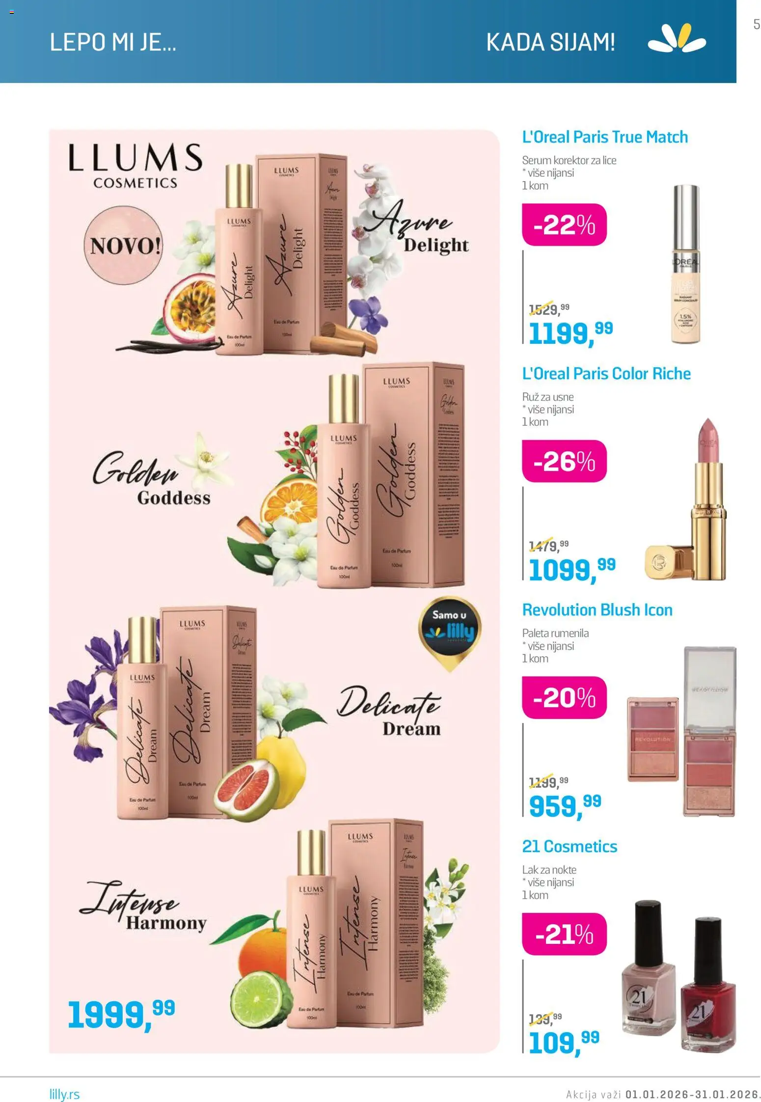 Lilly drogerie katalog - važi od 01.01.2026 | Strana: 5 | Proizvode: Korektor, Lak za nokte