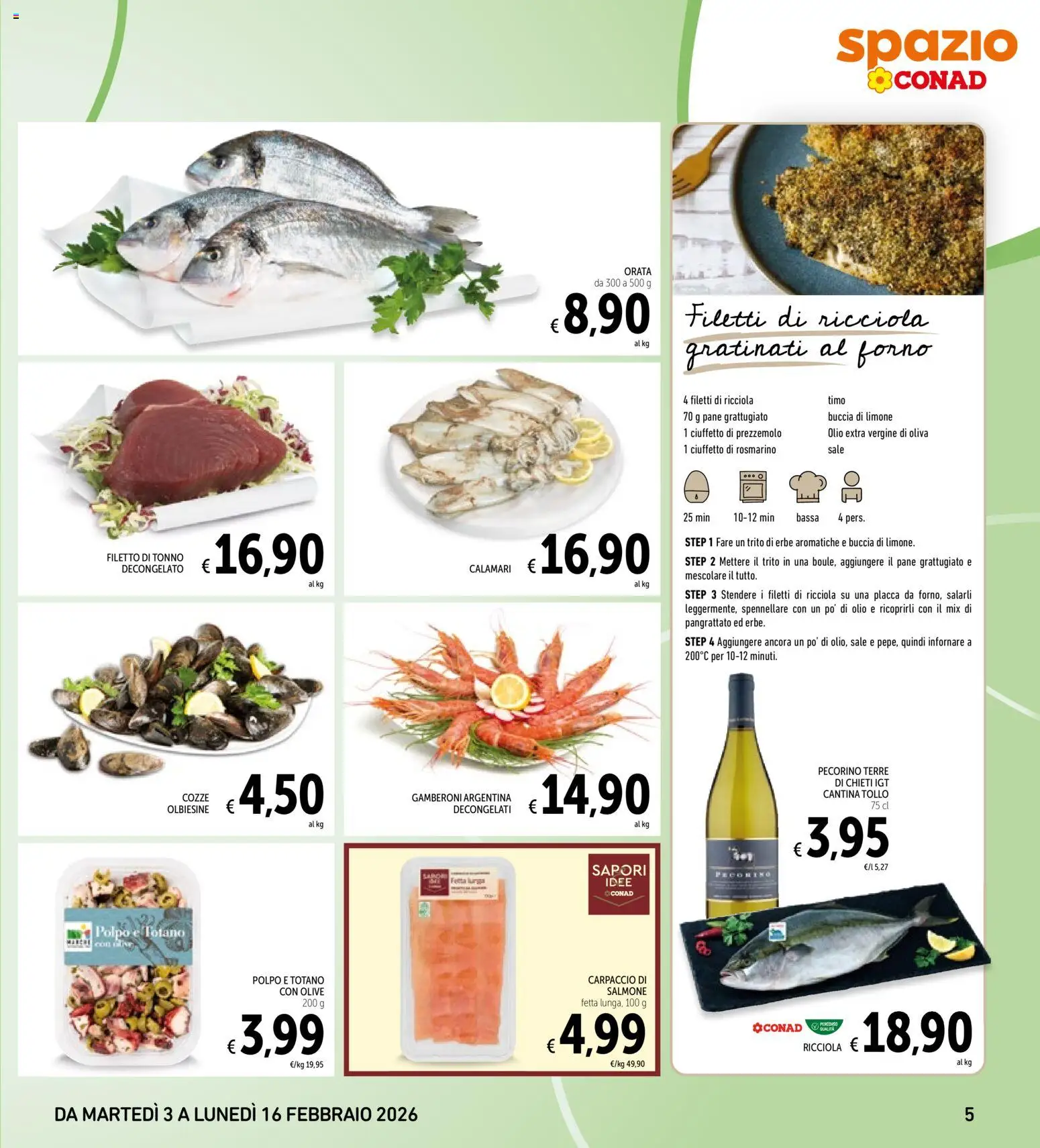 Volantino Spazio Conad del 03.02.2026 | Pagina: 5 | Prodotti: Cozze, Calamari, Limone, Gamberoni