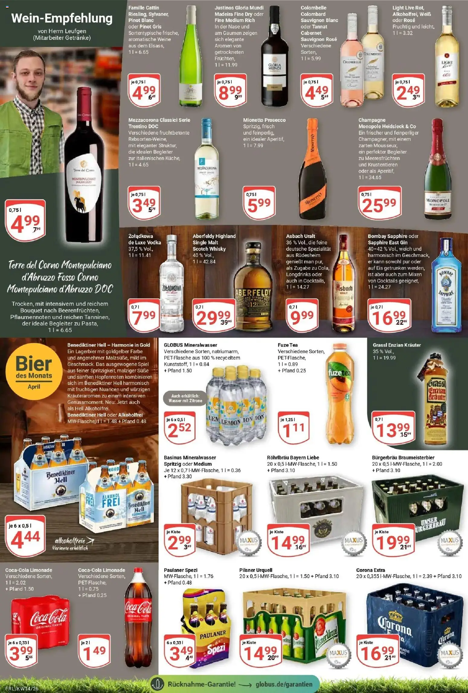 Globus prospekt Freilassing	 – gültig ab 30.03.2026 | Seite: 19 | Produkte: Fuze tea, Cola, Bier, Mineralwasser