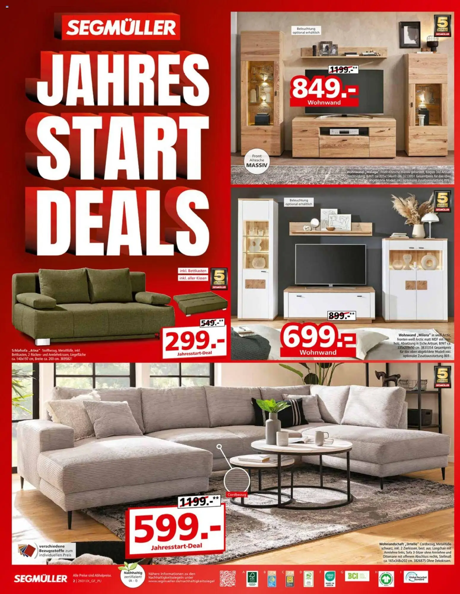 Segmüller Jahres Start Deals – gültig ab 10.01.2026 | Seite: 2 | Produkte: Wohnlandschaft, Schlafsofa, Wohnwand, Sofa