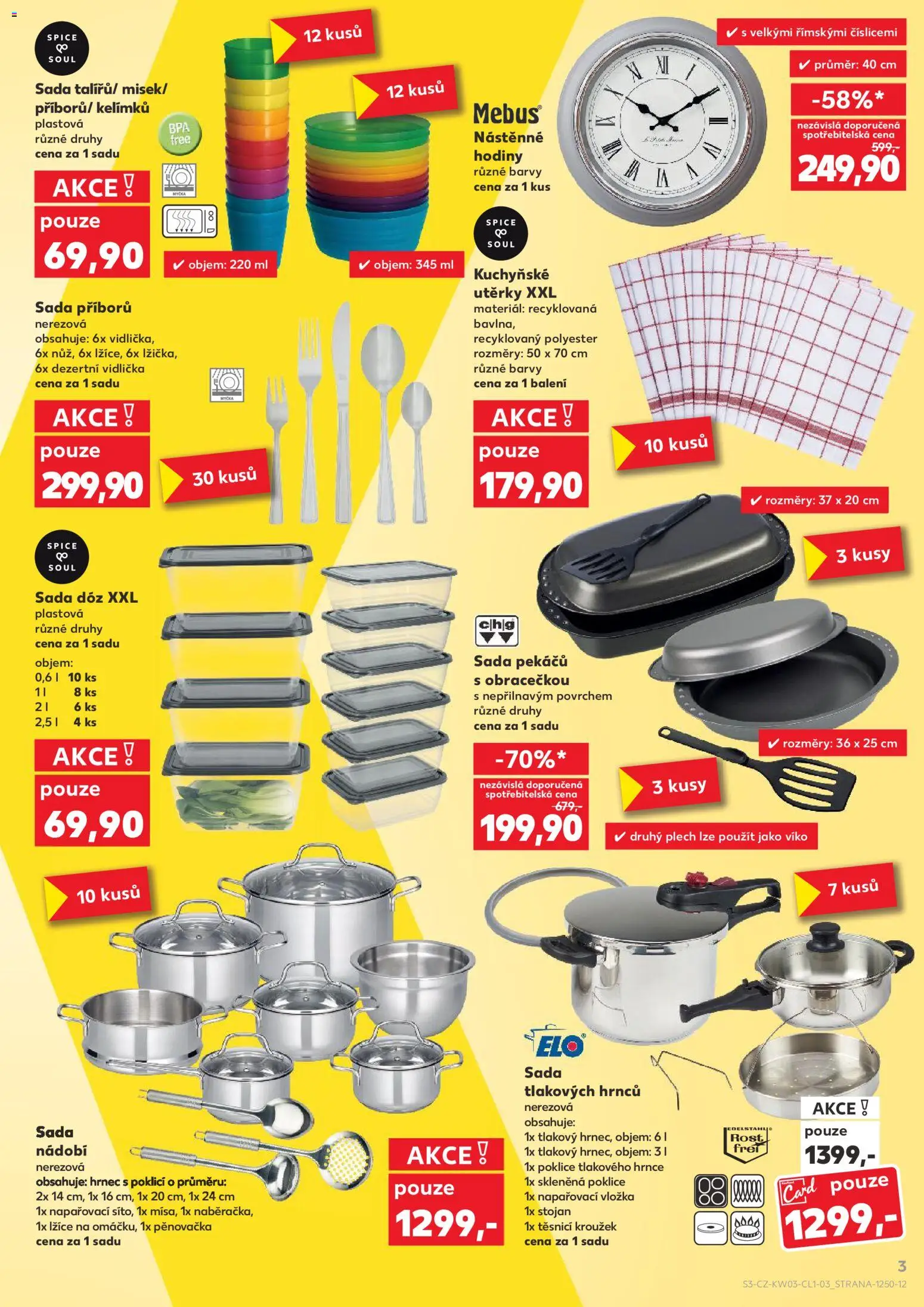 Kaufland leták - Plzeň od 14.01.2026 | Strana: 3 | Produkty: Lžíce, Kuchyňské utěrky, Sada nádobí, Poklice